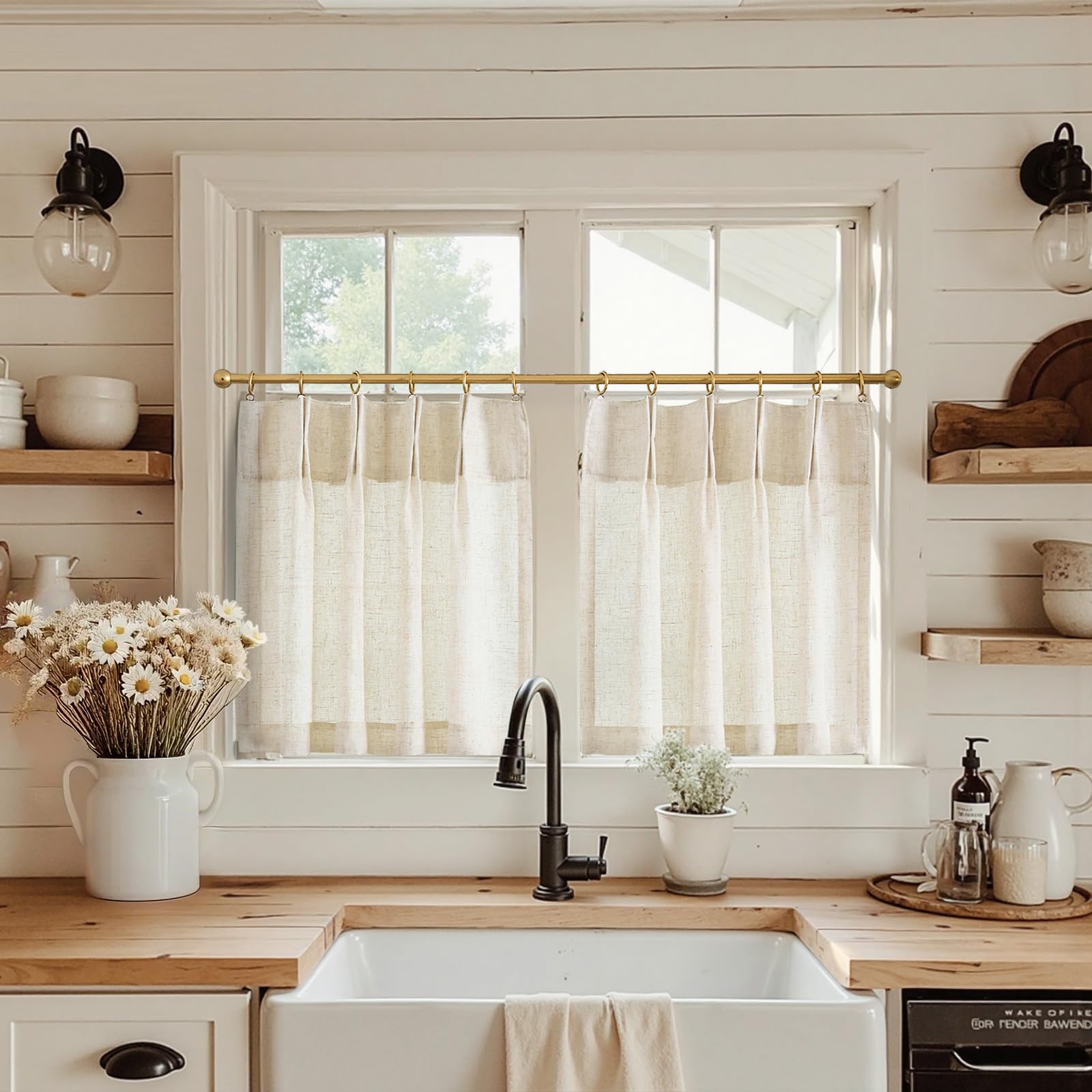 Photo 1 of jinchan Linen Pinch Pleated Tier Curtains, 26x30, Natural