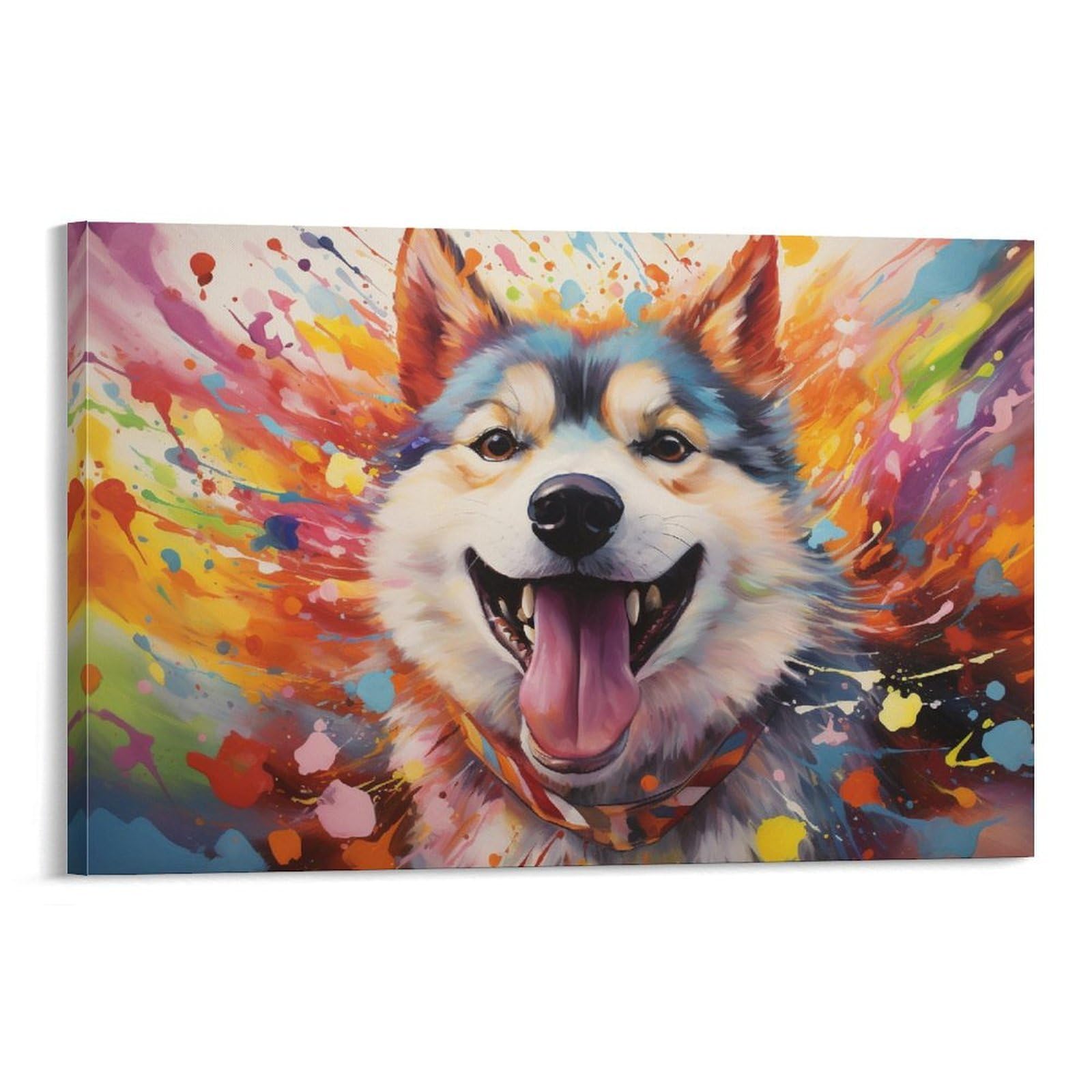 CPLVKWRQJ Bright Magical Colorful 1 Piece Colorful Husky Portrait Art Framed Canvas Art - Bedroom Wall Hanging Easy to Clean Space Transformer Decor 20x30inch(50x75cm)