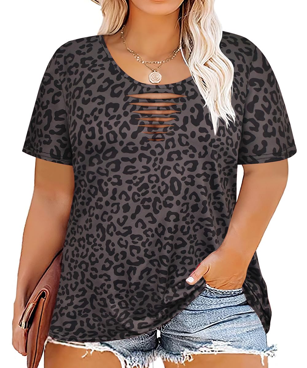 CARCOS Plus Size Tops for Women Short Sleeve Shirts Basic Tee Solid Color Blouse V Neck Tunic Loose Fit Tshirts Summer XL-5XL