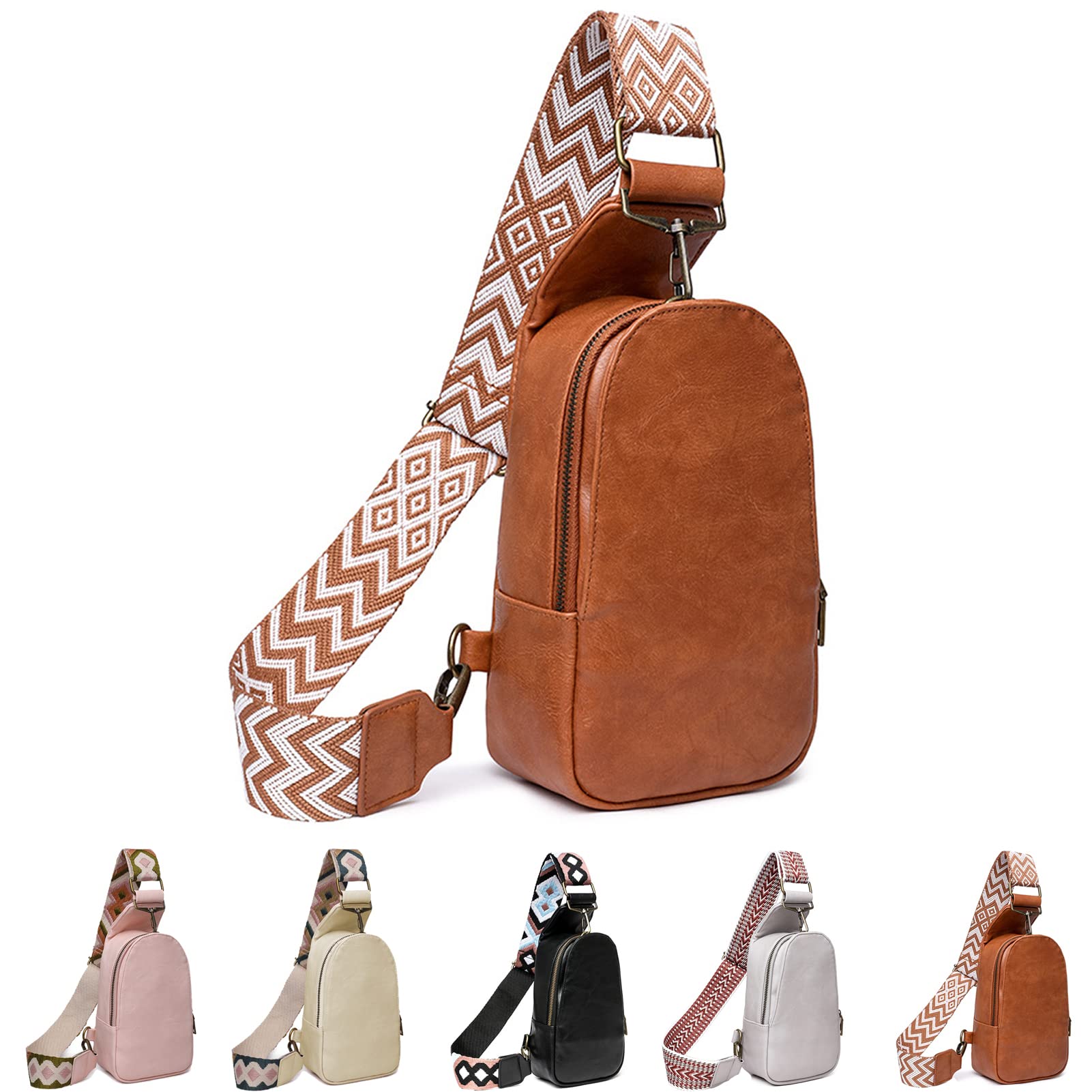 Women Chest Bag Sling Bag Guitar Strap Small Crossbody PU Leather Satchel Daypack Multipurpose Chest Bag For Traveling