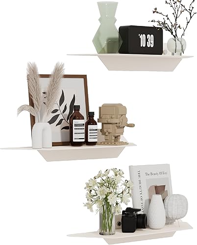 Miniatura 9 de Walensee Estante flotante, estante de pared de metal blanco, juego de 3 estantes montados en la pared, estantes de almacenamiento para libros,