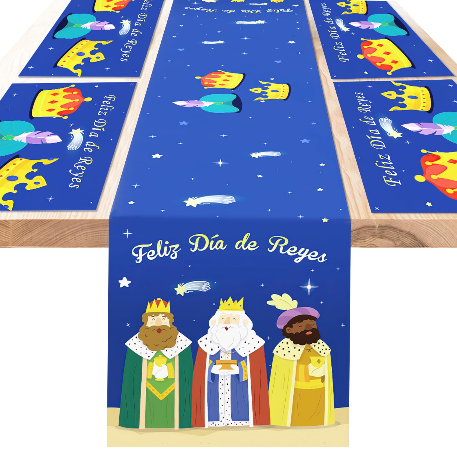 DPKOW Feliz día de Reyes Camino de Mesa Navidad Manteles Individuales Reyes Magos Camino de Mesa Decorations Navidad Adornos Reyes Magos Navidad Fiesta Decoración La Epifanía Camino de Mesa