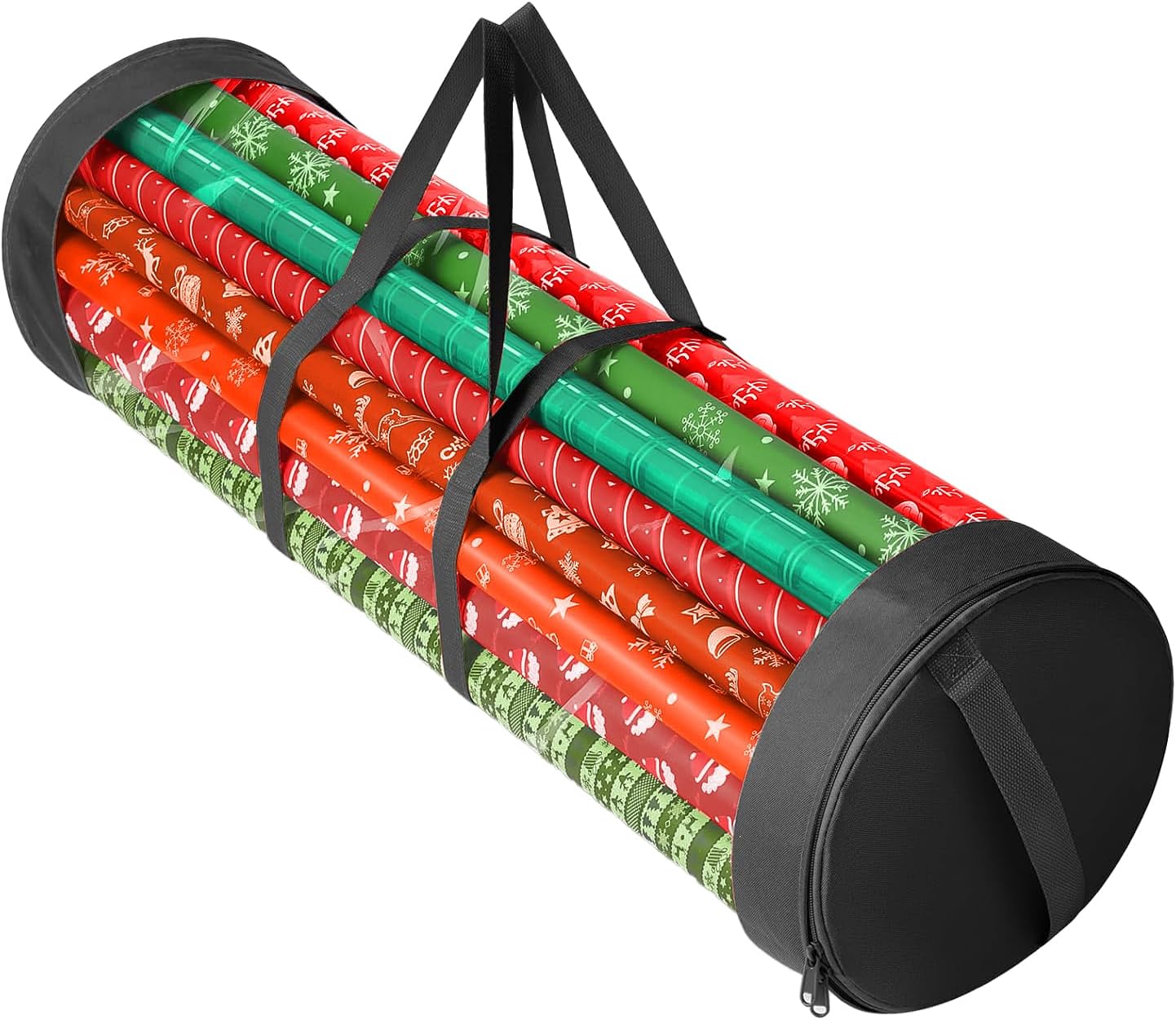 Mobi Lock Birthday Wrapping Paper Storage Bag - Cylindrical Organizer with Zipper & Reinforced Handles - Holds 18-25 Rolls - Tear-Resistant Gift Wrap Holder