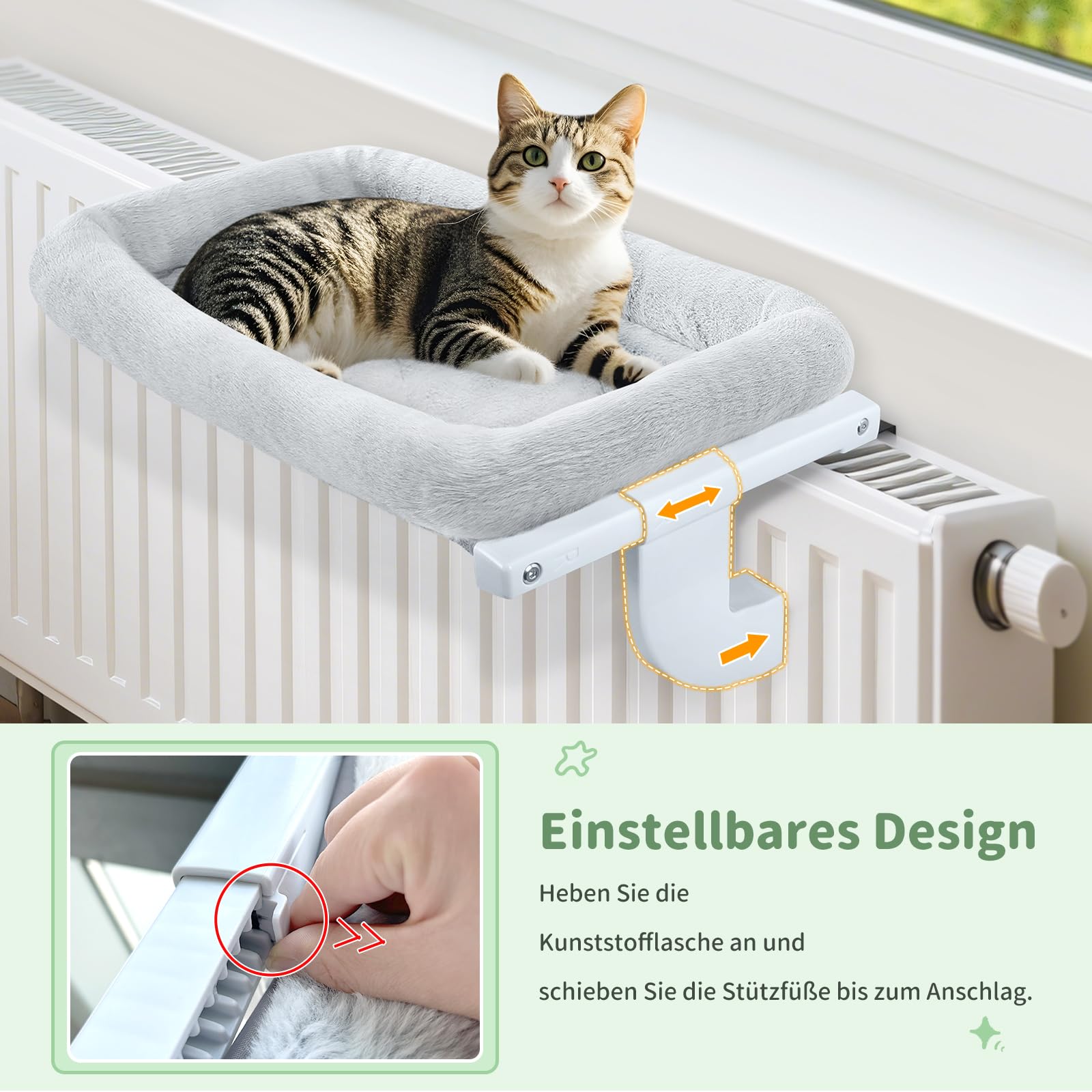 GUUSII HOME Katzen Heizungsliege Katzenliege Balkon Katzenbett für Katze Bettkante Heizung Kätzchen Hängen Liegeplatz Einhängen Heizungsbett Hängematte Heizkörperliege Halten 18kg(Grau,L)