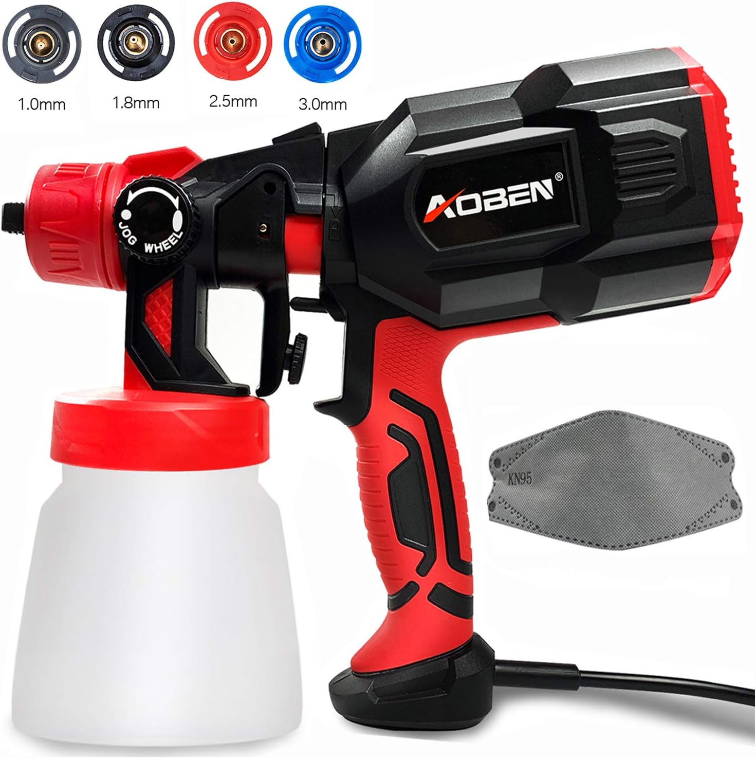 AOBEN Paint Sprayer, 550 Watt High Power HVLP Spray Gun, with 3 Spray Patterns, 4 Nozzle Sizes, Adjustable Valve Knob, Easy-to-Use Electric Paint Gun for Home with a Mask