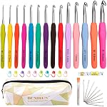 Knitting Needle Set,BCMRUN 22PCS 2mm(B)-8mm(L) Straight Single Pointed Stainless Steel Sweater Needles Set(11Pair-11Size,9.8inch) with Locking Stitch Makers Large-Eye Blunt Needles Measure Tape(25cm)