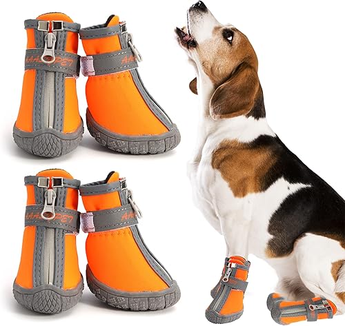 MUSIMC Zapatos para perros pequeños y medianos, botas impermeables para cachorros con protectores reflectantes de seguridad para las patas de perro,
