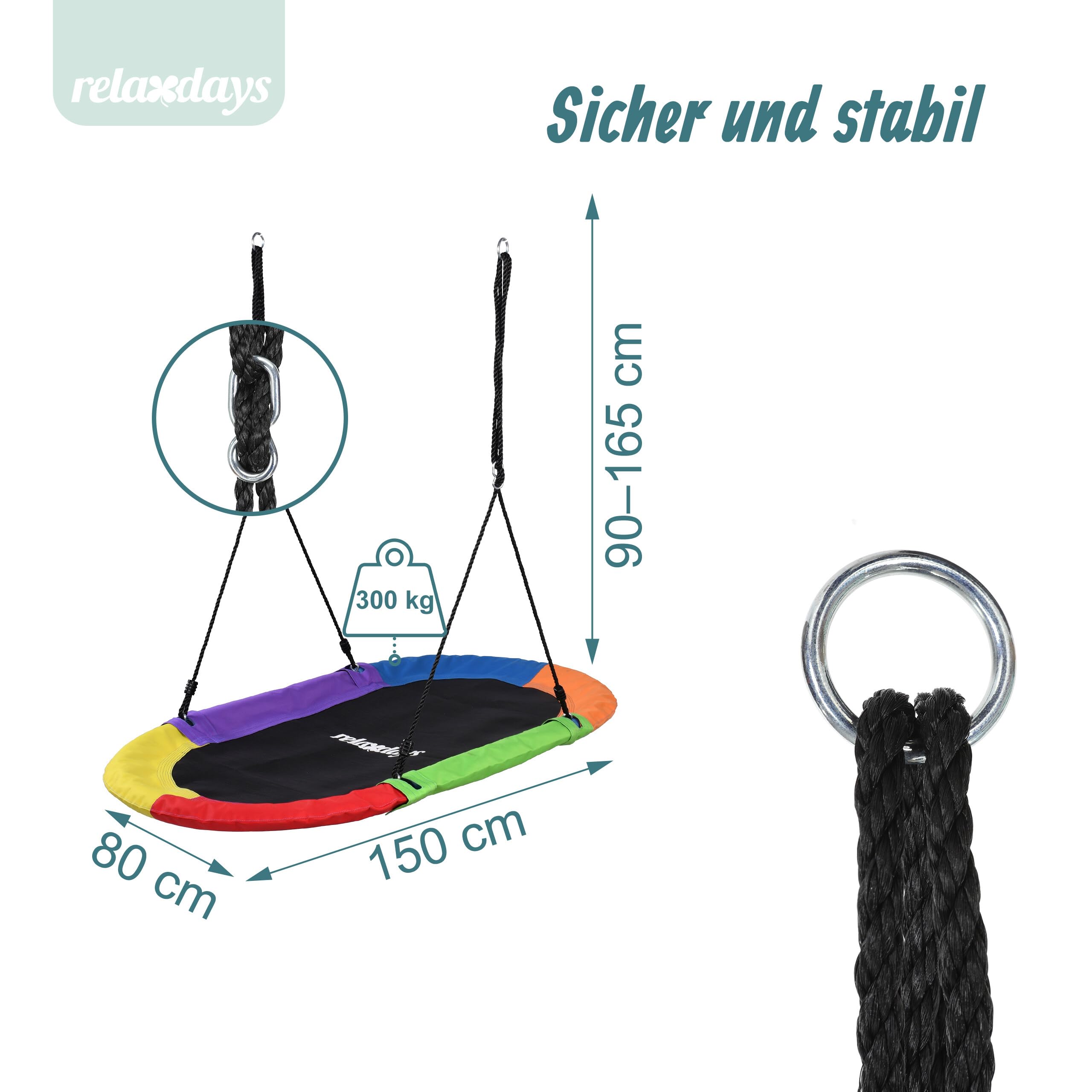 Relaxdays Nestschaukel oval, Schaukelnest Kinder & Erwachsene, 300 kg, XXL Mehrkindschaukel, B x T: 150 x 80 cm, bunt