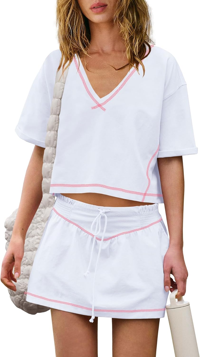 LAMISSCHE Womens 2 Piece Workout Sets Athletic Gym Sets Crop Top And Skirt With Shorts Set Activewears