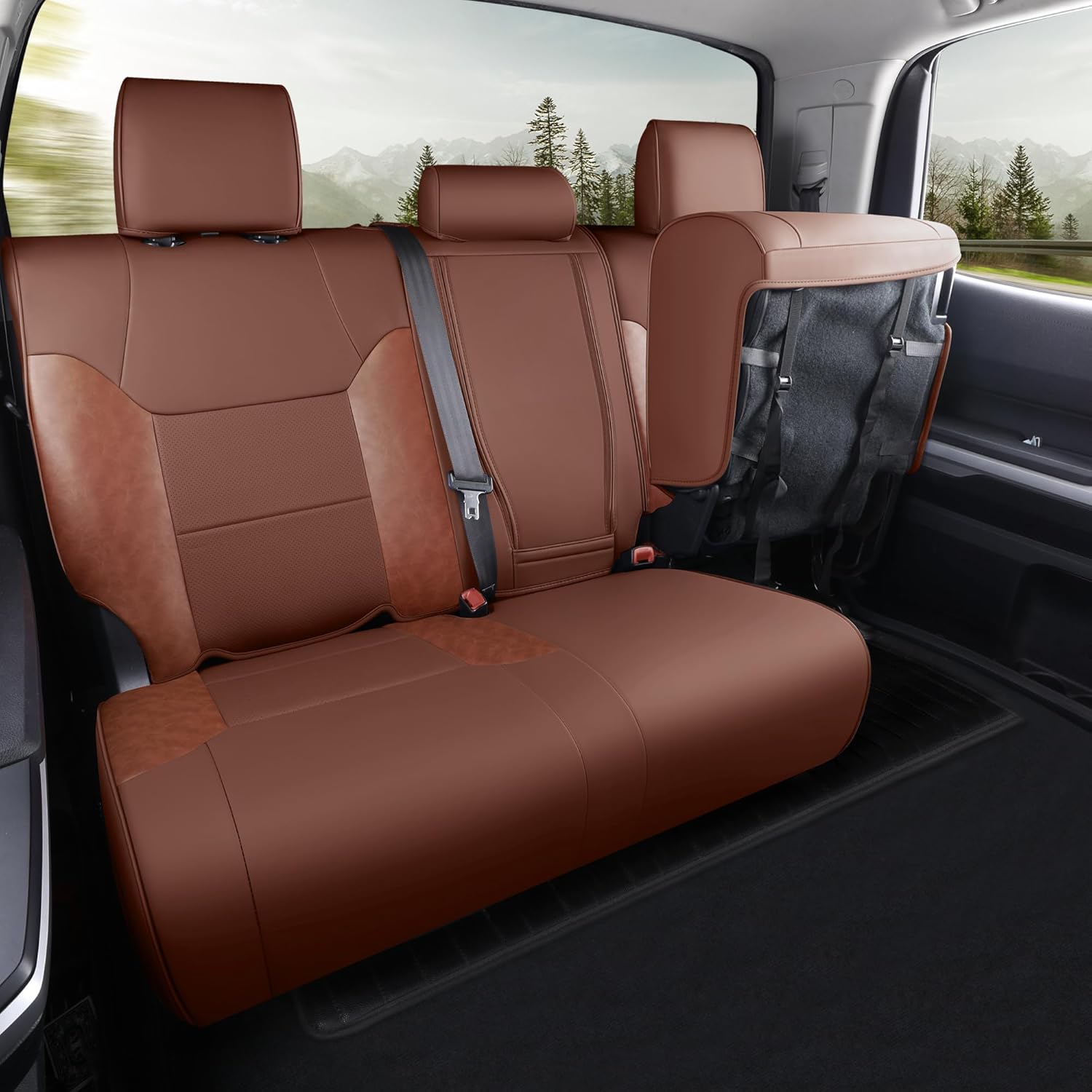 Tundra Seat Cover Customized Fit 2014-2021 CrewMax SR, SR5, Limited, Platinum,1794 Edition TRD Pro Pickup Truck 14Pcs Nappa Leather Seat Cushion Protector Full Set (Brown)