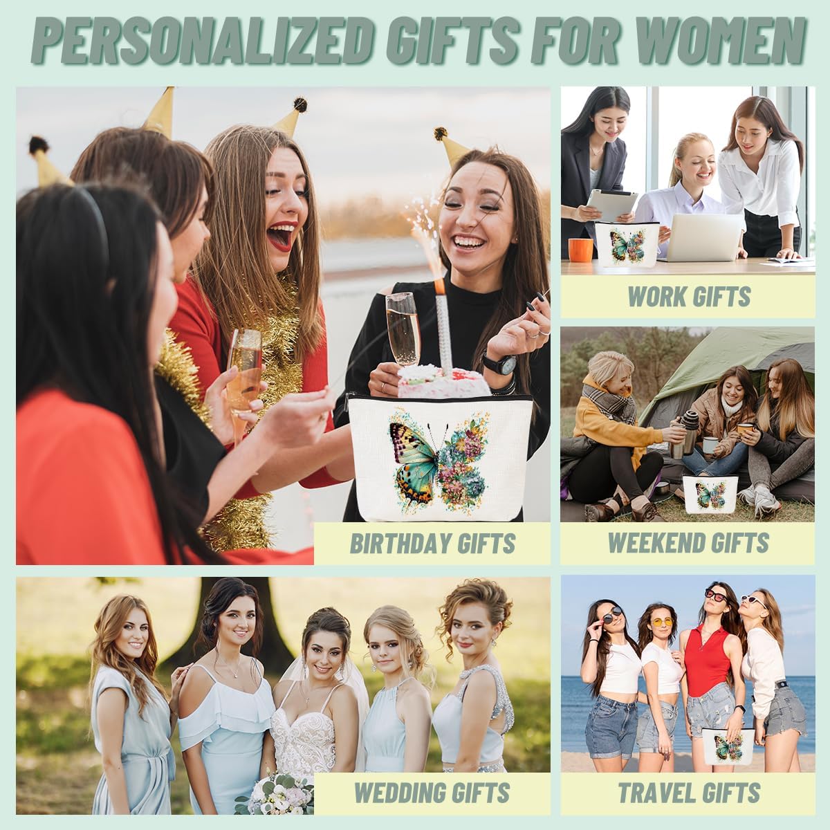 2pcs Aesthetic Butterfly Floral Makeup Bag Flowers Butterfly Gifts Cosmetic Bags for Women Girls, Aesthetic Zipper Pouch Travel Toiletry Bag Friend Gifts for Sisters Bestie - Image 6