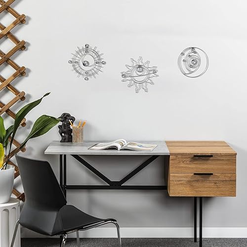 Vista 26 de Manortang Decoración de pared dorada de metal de 9 pulgadas, arte abstracto de sol, luna y estrella, arte de pared adornado con planeta místico