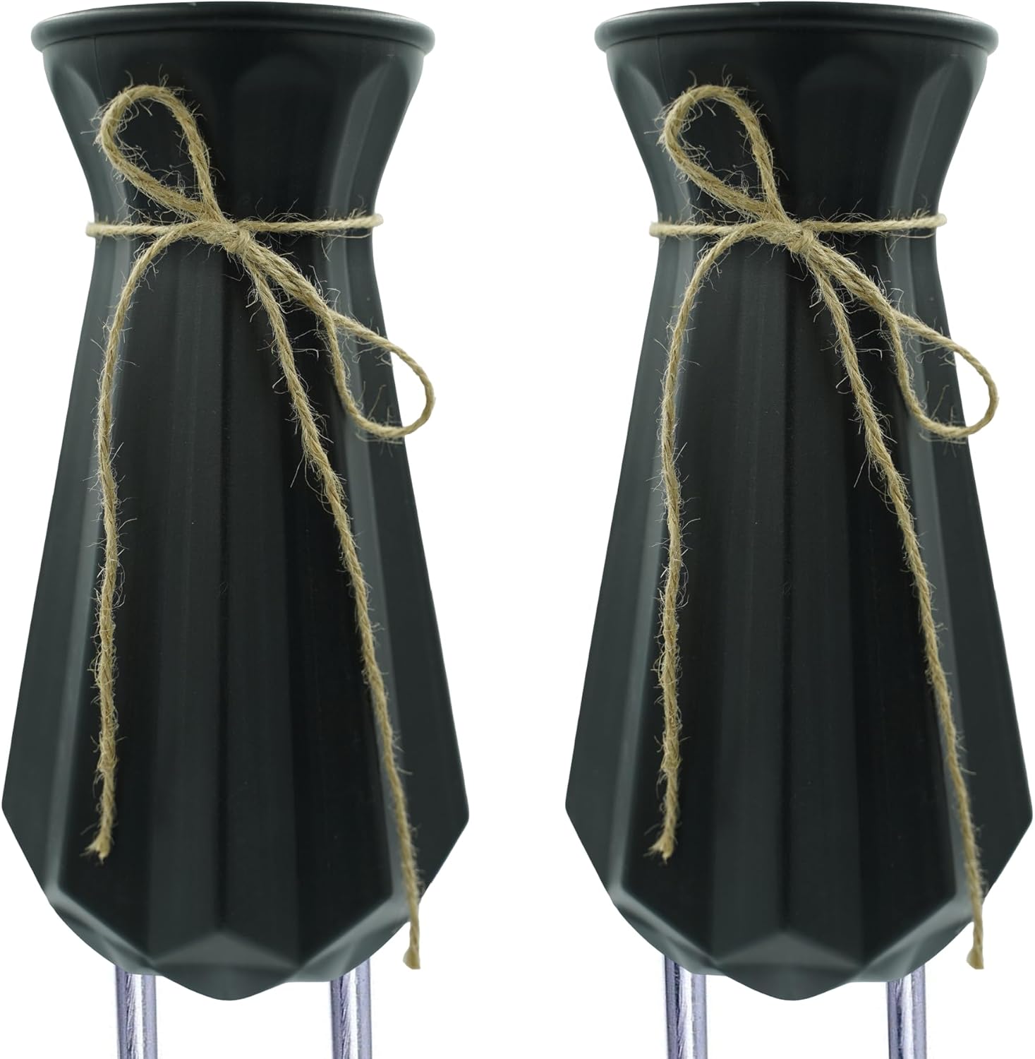 Cemetery Vases for Grave (Set of 2, Black) - Durable Flower Holders with Metal Spikes - Outdoor Memorial Vases for Headstones, Fresh or Artificial Flowers