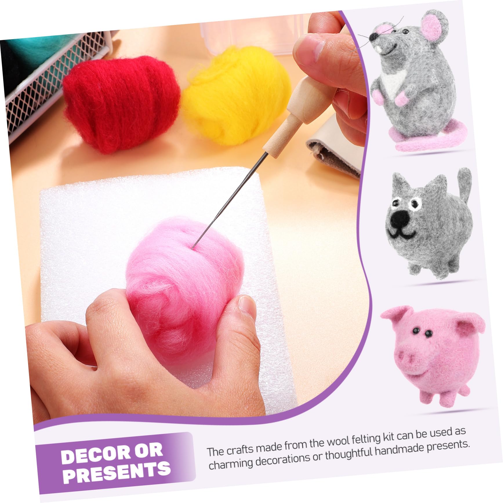 Veemoon 1 Juego Kit de artesanía de fieltro sellado aguja puñetazos puntada equipo kit de bordado de punzón bolas de fieltro kits de para adultos principiantes lana