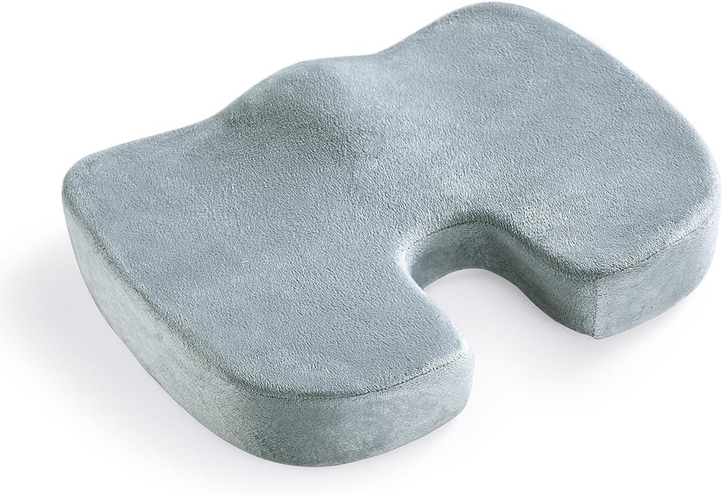Memory Foam Seat Cushion for,Helps in The Relief of Back, Sciatica and Tail Bone Pain (Grey)