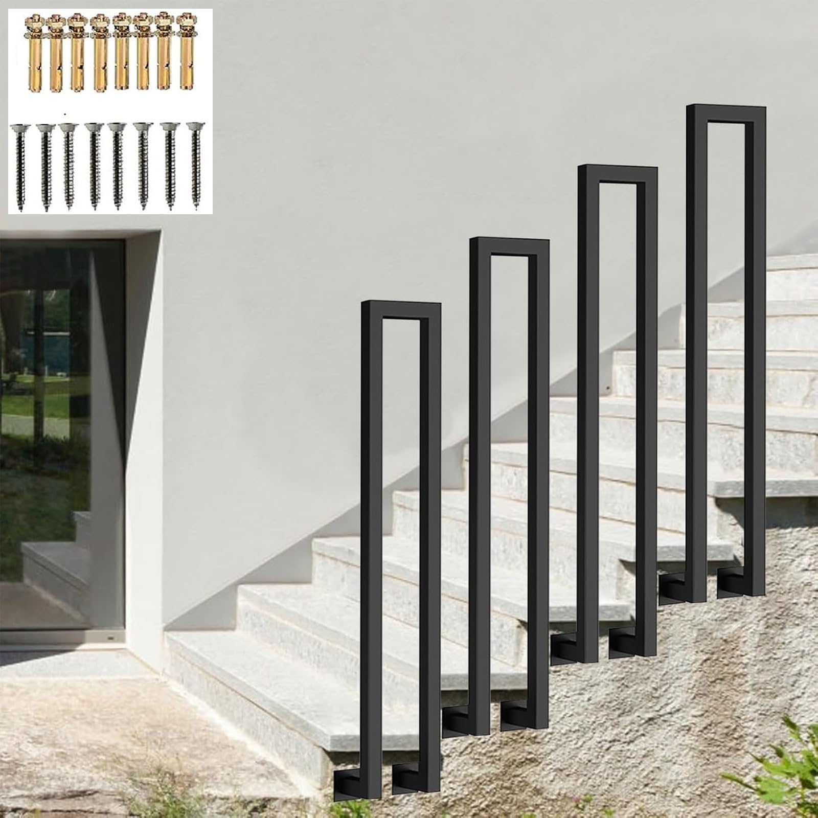 Zyntho Black Hand Rail For Indoor Outdoor Steps, Stair Railing Indoor, 1.1/1.4/1.6/2.1/2.4/2.7/2.9/3.1/3.3Ft U-Shaped Stair Handrail, For Loft Villas Corridor Porch Steps(45Cm/1.4Ft)