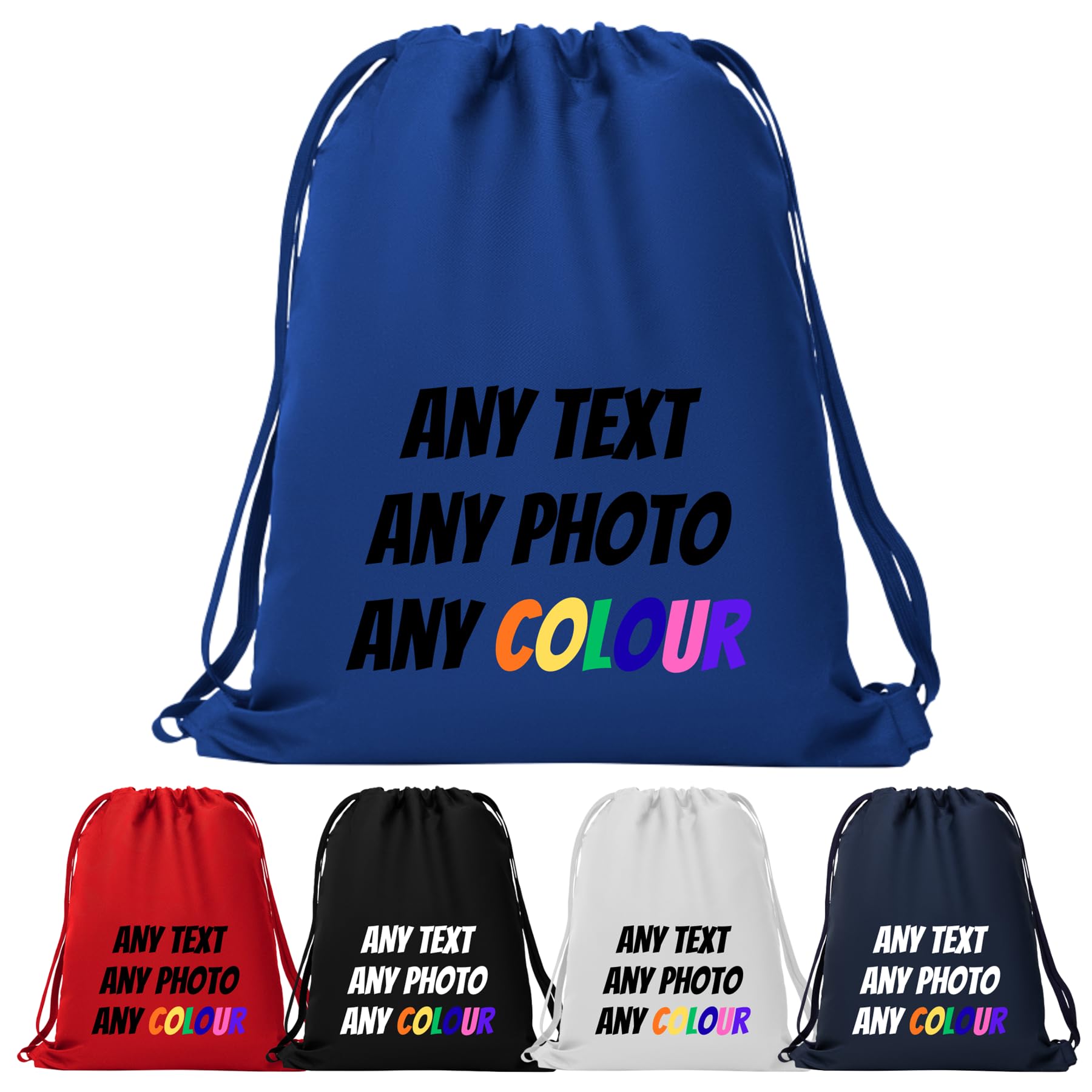 Style It Up Personalised Drawstring Bag - Custom Kids & Adults PE Kit Gym Sports Travel School Inside Zip Sack Any Text Photo Name (Blue)
