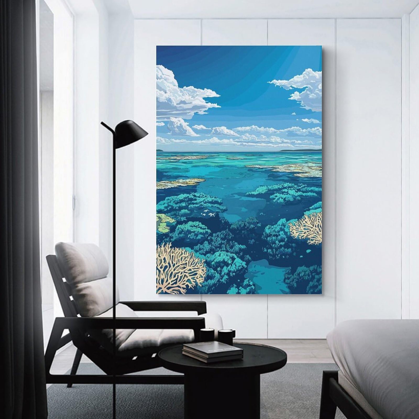 Junmoney Unframe-Style-7-1 Wall Picture Print Coral Reef Under Blue Sky, 12X18inch(30X45cm), For Wall Displays, Bedrooms Or Room Updates, Wall Decor Suited To Curated Displays