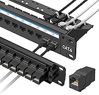 Jadaol UL Listed 24-Port Cat6 Patch Panel 1U 19" Rackmount/Wall Mount 10Gbps Tool-Free with Keystone Couplers & Cable Management