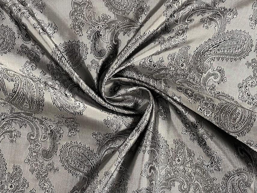 Paisley Jacquard Satin Lining Fabric Material ASH Grey 1/2MTR