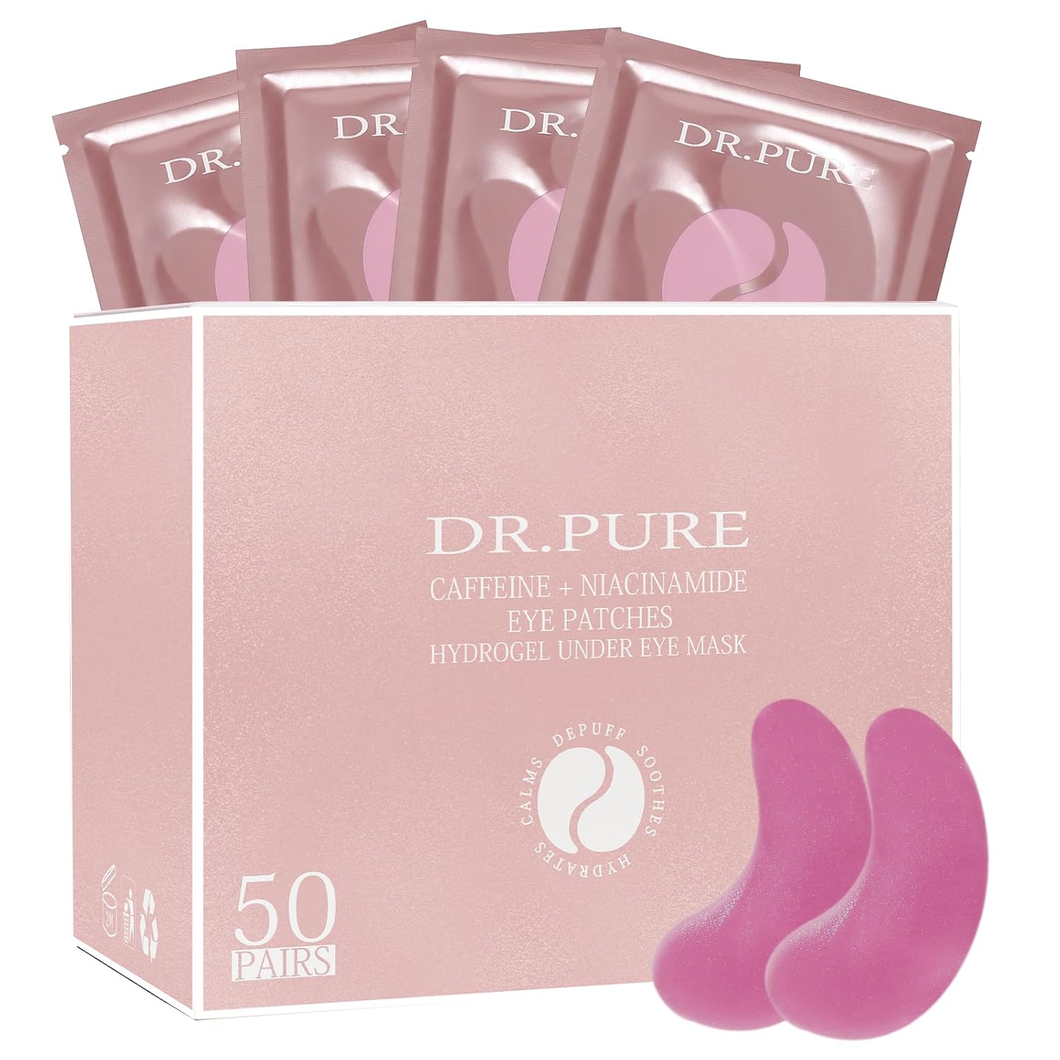 under eye patches for dark circles: caffeine under eye mask for puffy eyes with niacinamide hyaluronic acid - smooth wrinkles reduce puffiness eye bags undereye gel pad (50 pairs) 17.01 ounce (pack of 1) rouge