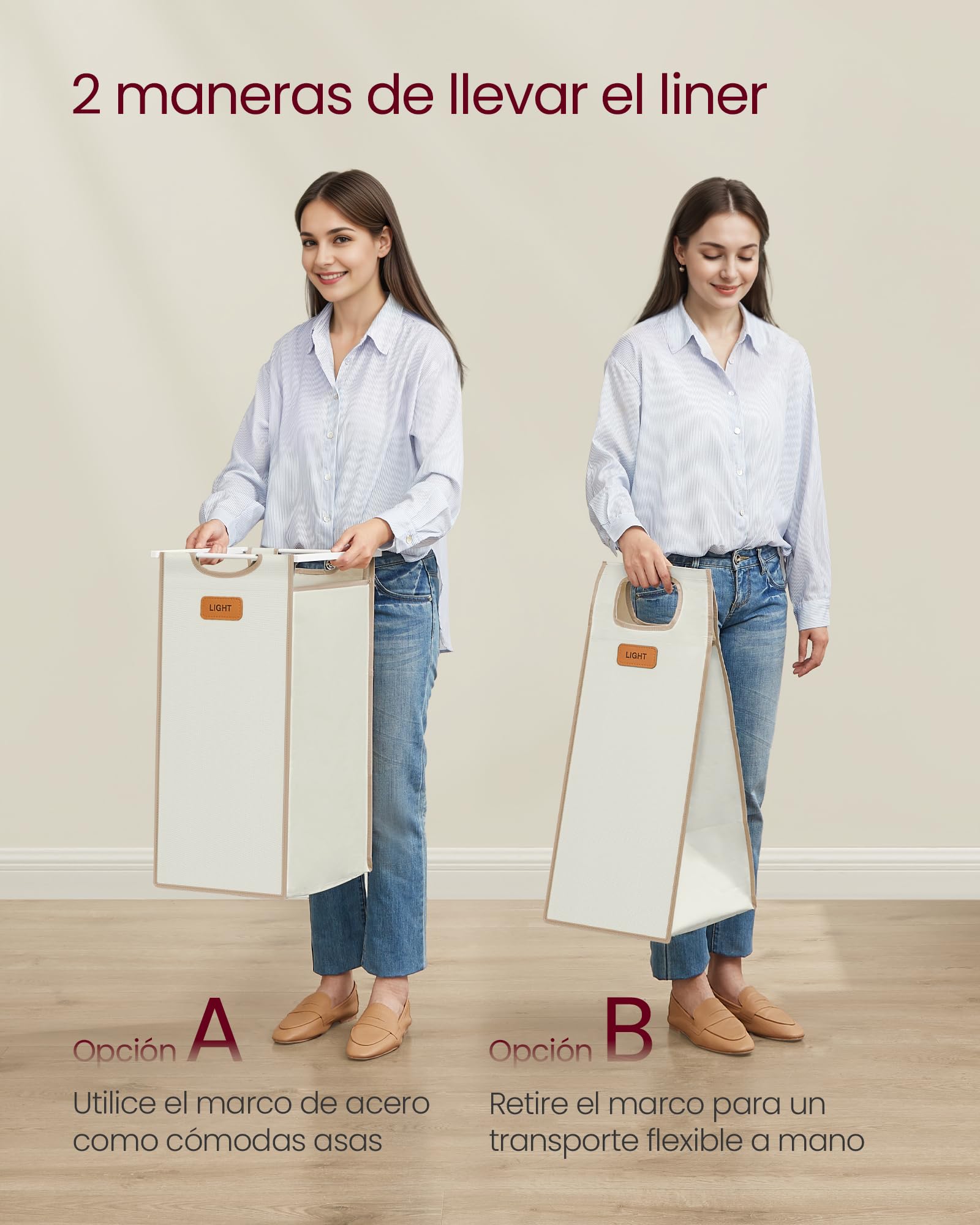 VASAGLE Cesto para Ropa Sucia, 4 Compartimentos, Cesta Ropa Sucia 150 L, con Estante Ruedas, Bolsa Colada, con Bolsillos Extraíbles, 6 Etiquetas, Beige Natural, Marrón Camello y Blanco Crema BLH203N01