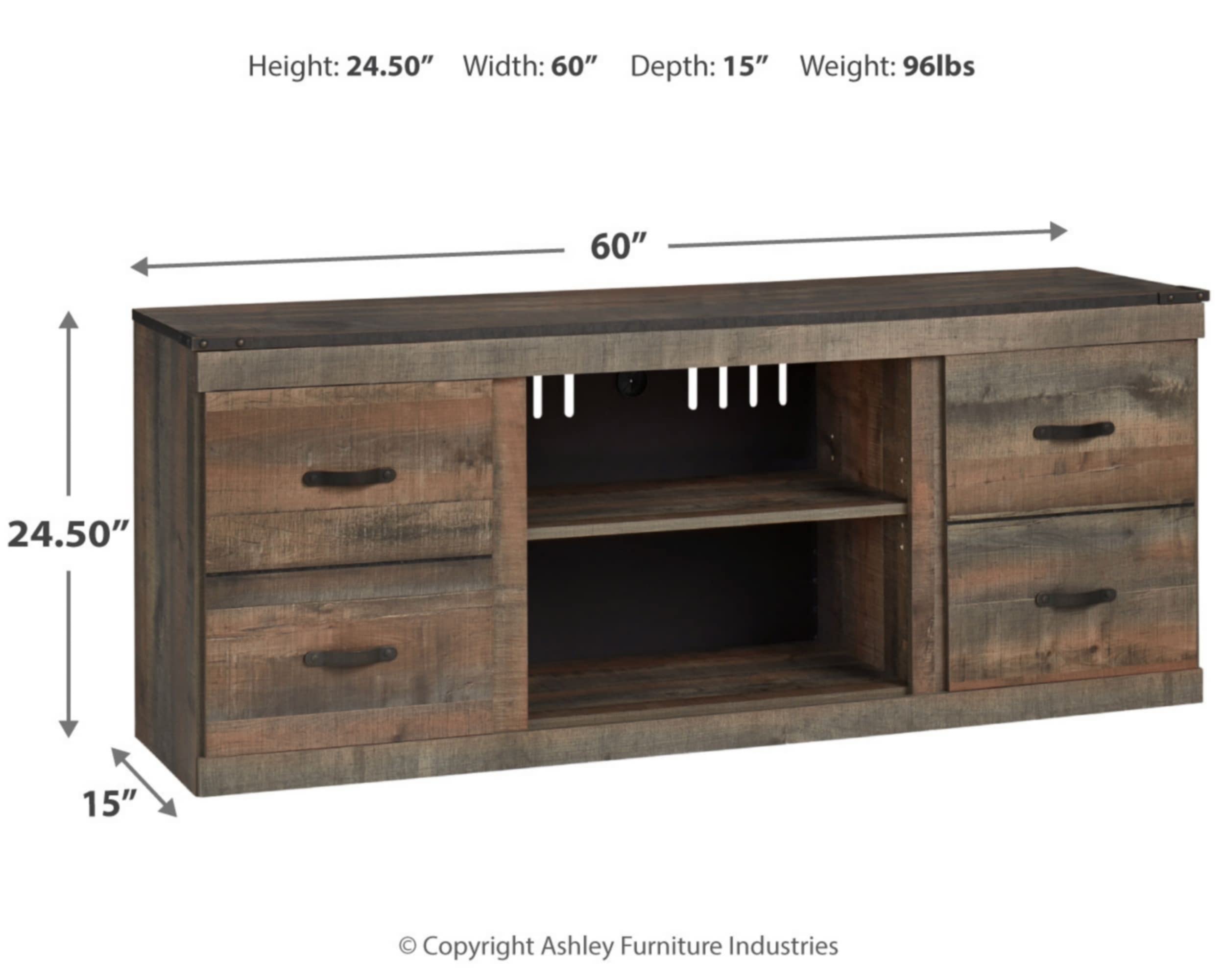 Amazon.com: Signature Design by Ashley Trinell Vintage Large TV Stand up to  60 with 3 Adjustable Shelves and Fireplace Option, Dark Brown : Home u0026  Kitchen