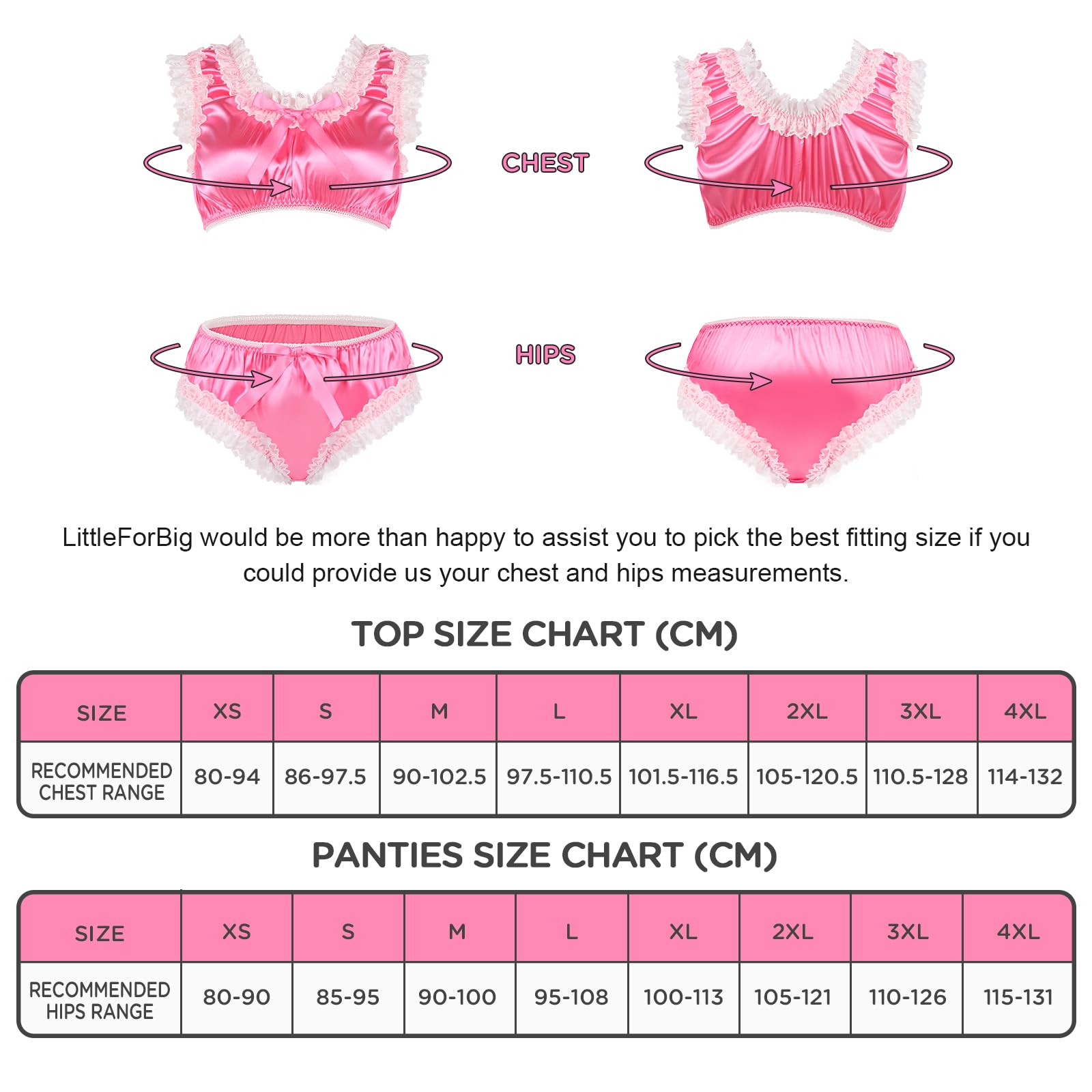 LittleForBig Ensemble Bralette Sissy Unisex Pullover en Satin Soyeux Brillant à Volants en Dentelle - Crop Top et Short Lingerie Tenue de Détente