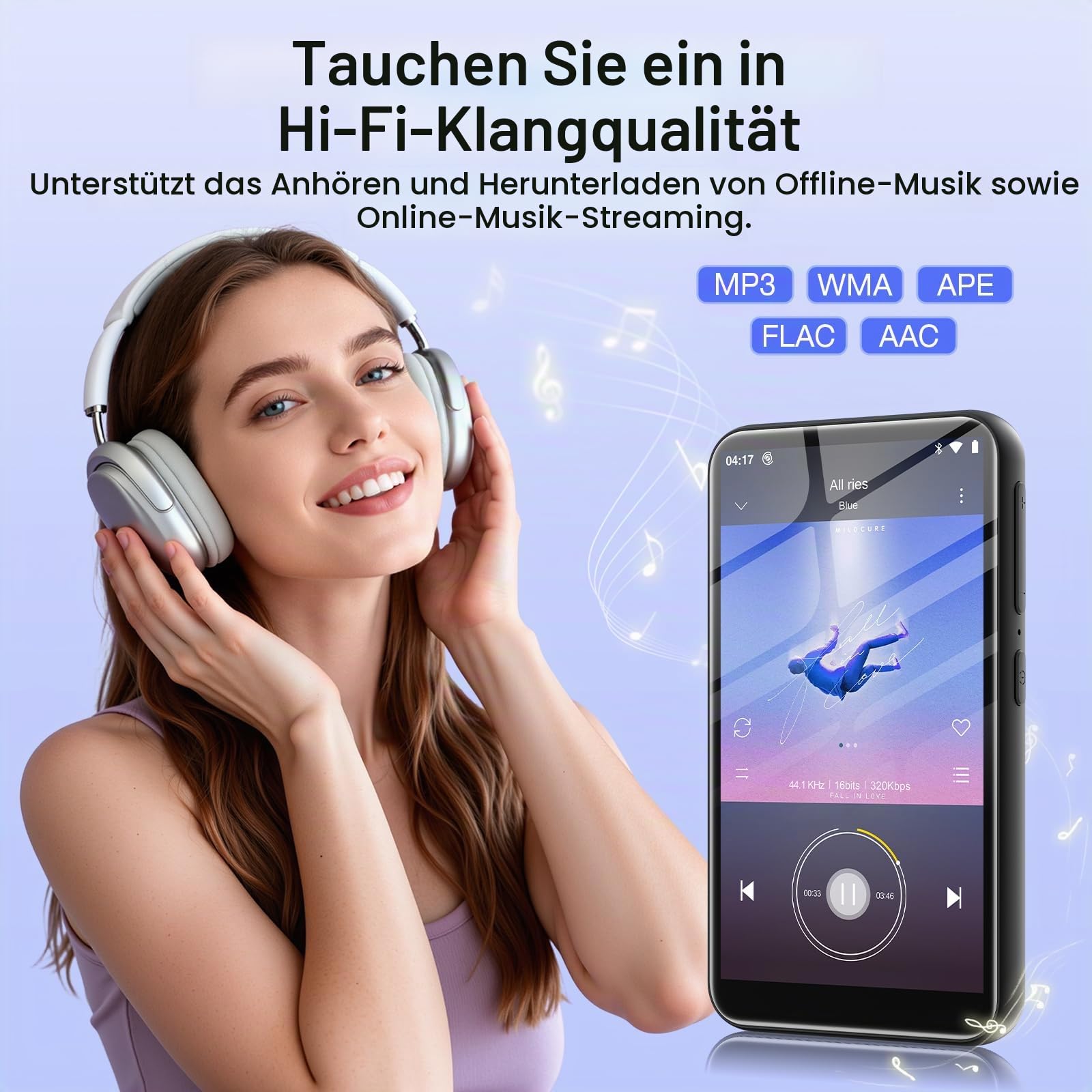 160GB MP3 Player Spotify mit Bluetooth und WiFi, Android 13 MP3-Player, Diofox MP4 Player Amazon Music, MP3 MP4 Player für Kinder, 4,02 Zoll HD-Touchscreen, Audible, E-Book, Play Store, Deezer