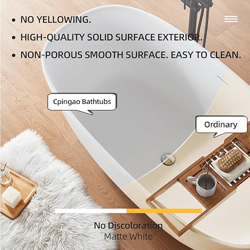 Miniatura 3 de Cpingao Bañera independiente de superficie sólida de resina de piedra 63 pulgadas de largo x 315 pulgadas de ancho x 22 pulgadas de alto Bañera