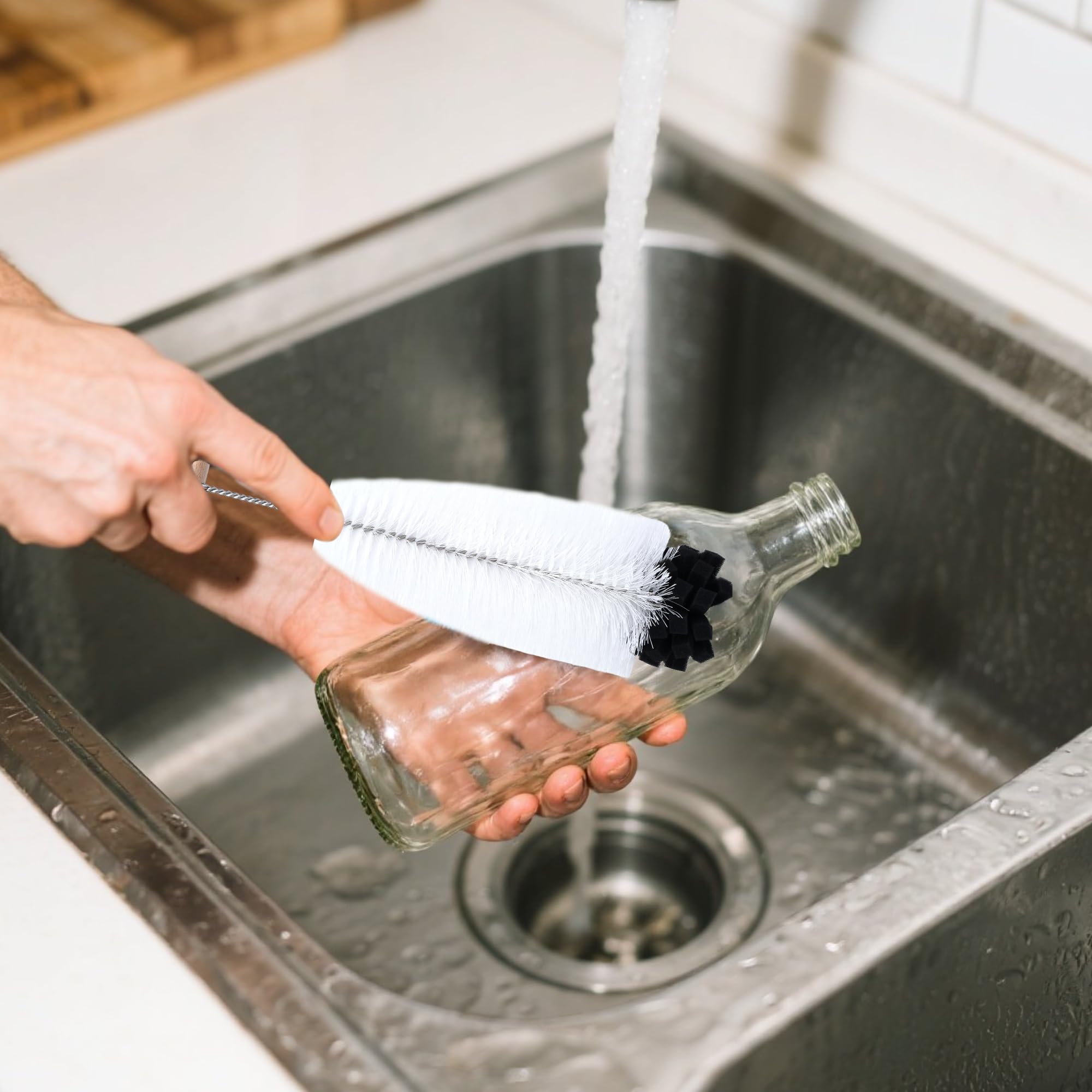Grunda Set van 2 flessenborstels van 35 cm, compatibel met SodaStream glazen fles, krasvrije flessenreiniger, borstel voor het oplossen van hardnekkig vuil