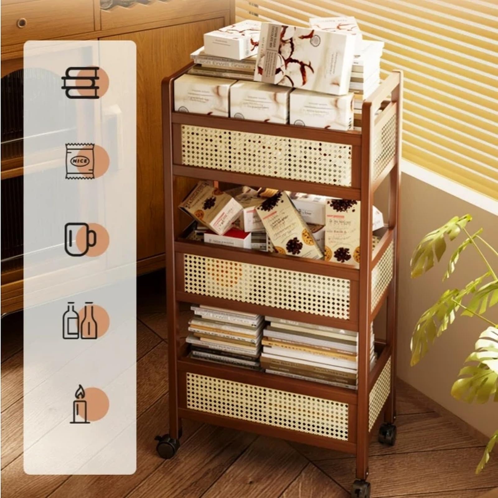 Carro de Almacenamiento móvil con Estante for Aperitivos, Organizador Ruedas for Sala Estar Carro Utilitario(Grande)