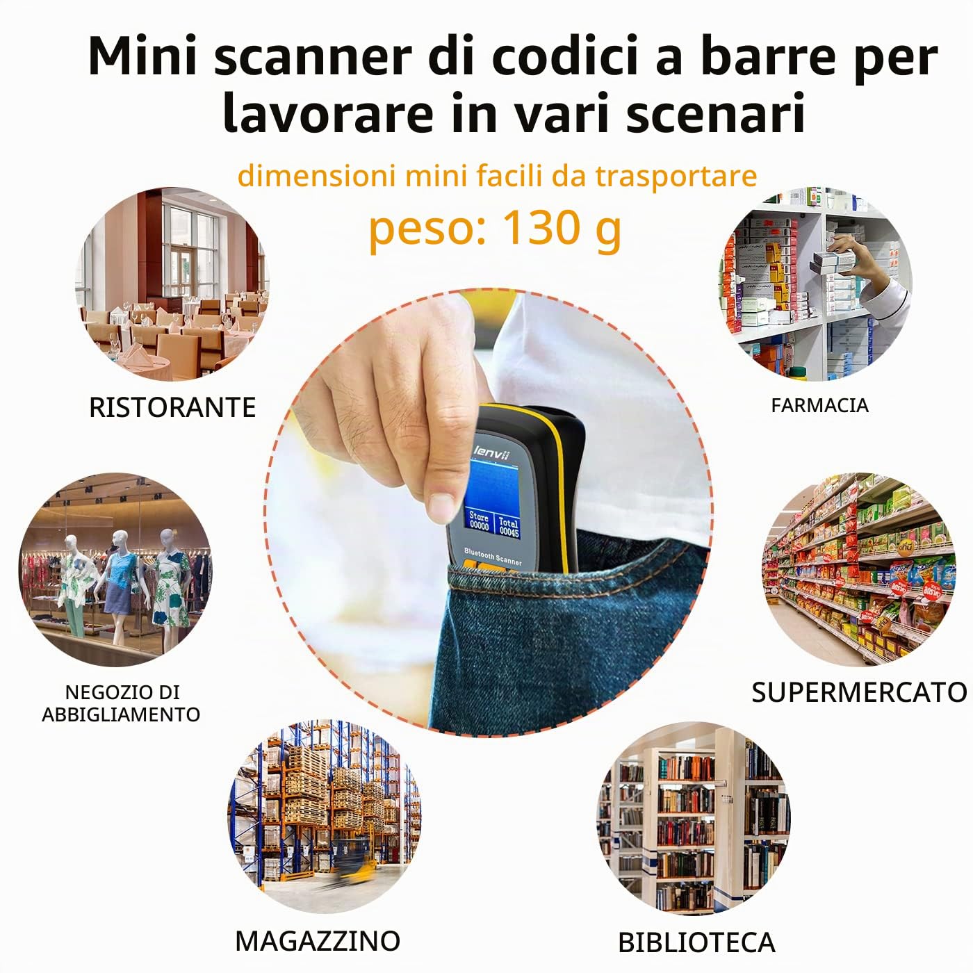 LENVII Scanner di Codici a Barre Bluetooth 2D, Scanner Wireless con Display | 3 in 1 Mini Lettore di Codici a Barre USB, Portatile 1D Barcode Scanner, per inventario e POS Compatibile Android, iOS (Nero)