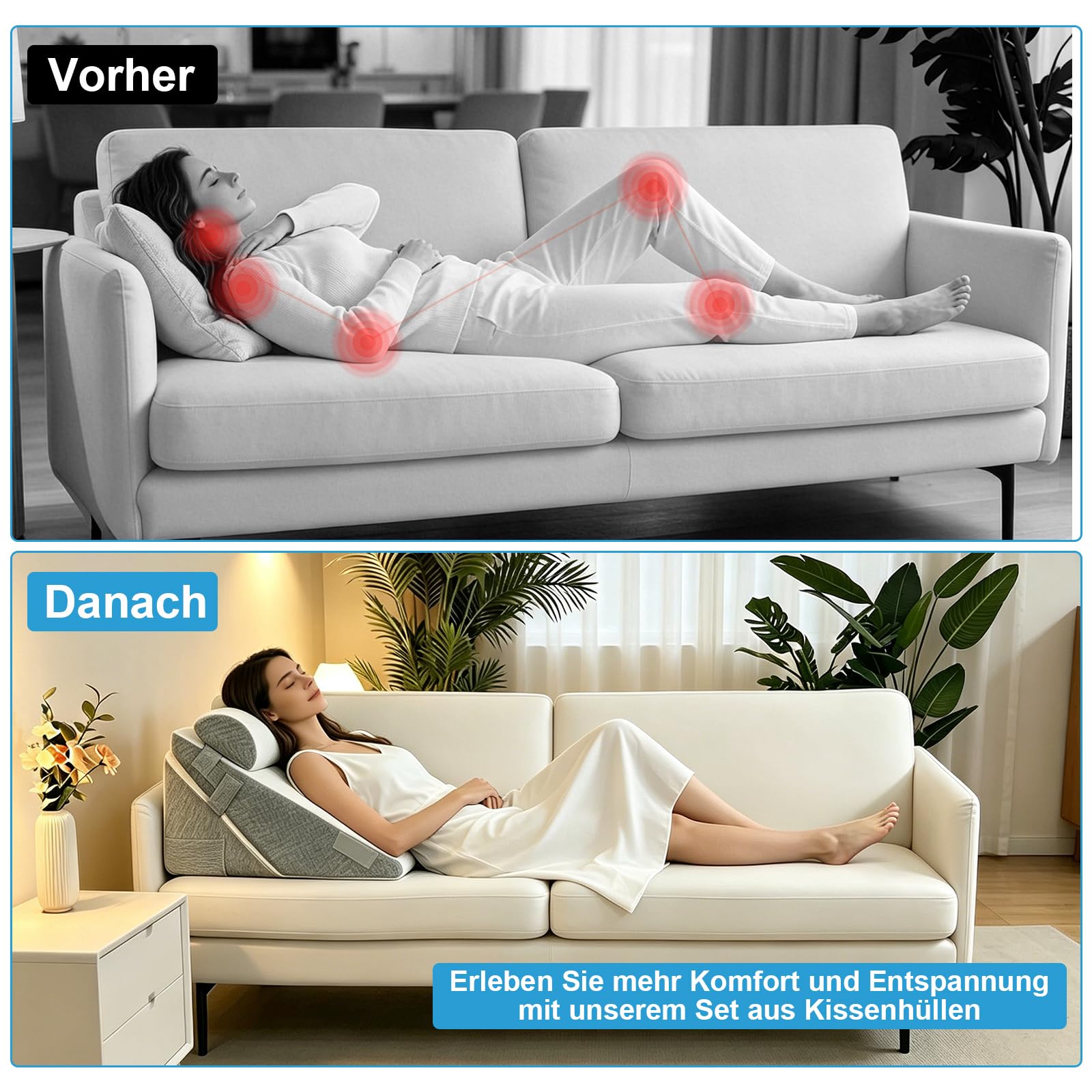 Orthopädische Keilkissen 3er-Set, Höhenverstellbar 9''/12'', für Reflux-Linderung, Rückenunterstützung, Lesekissen für Bett und Sofa