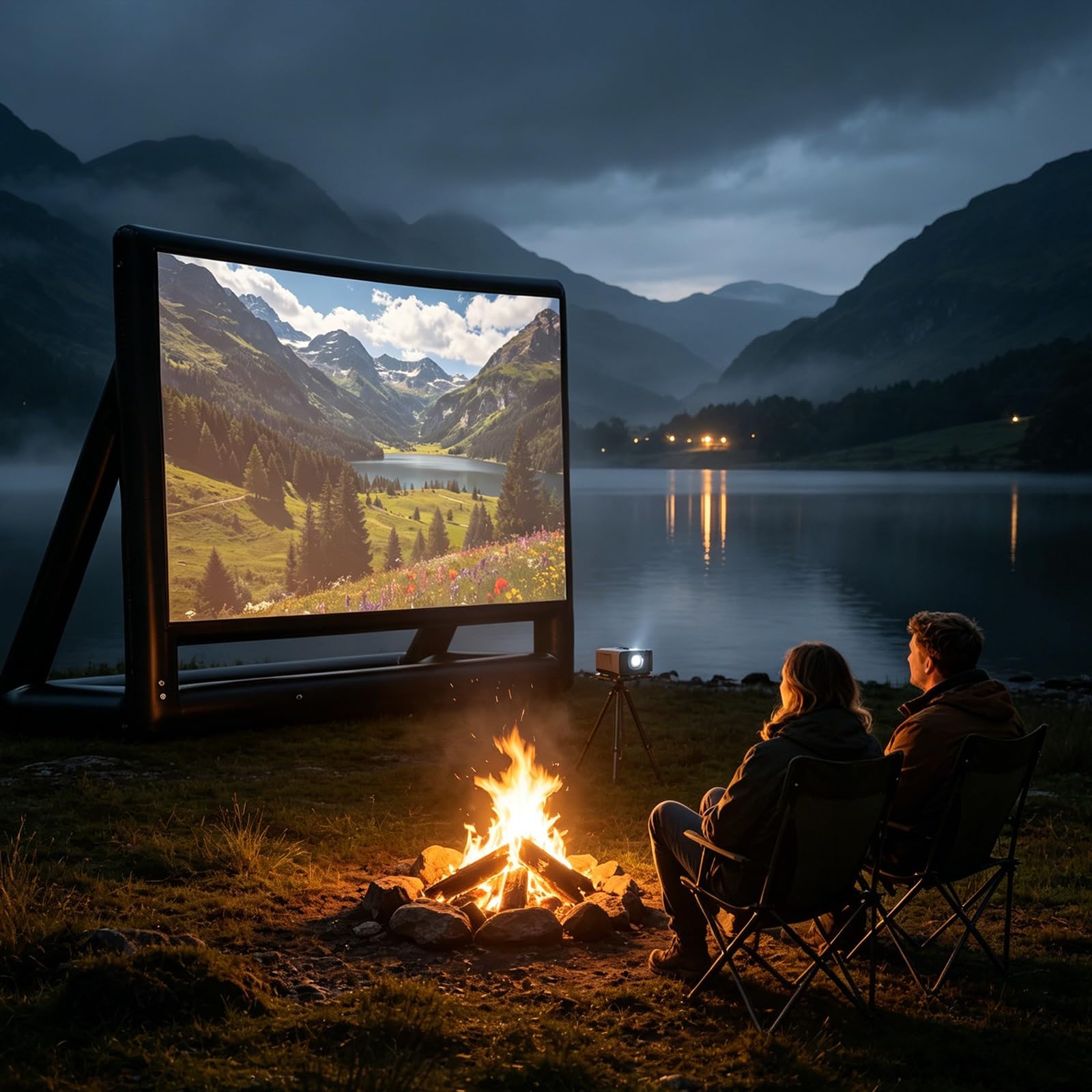 Schermo gonfiabile per esterni con supporto, schermo cinematografico portatile per cinema in cortile, feste in giardino e campeggio, supporta proiezione anteriore/posteriore