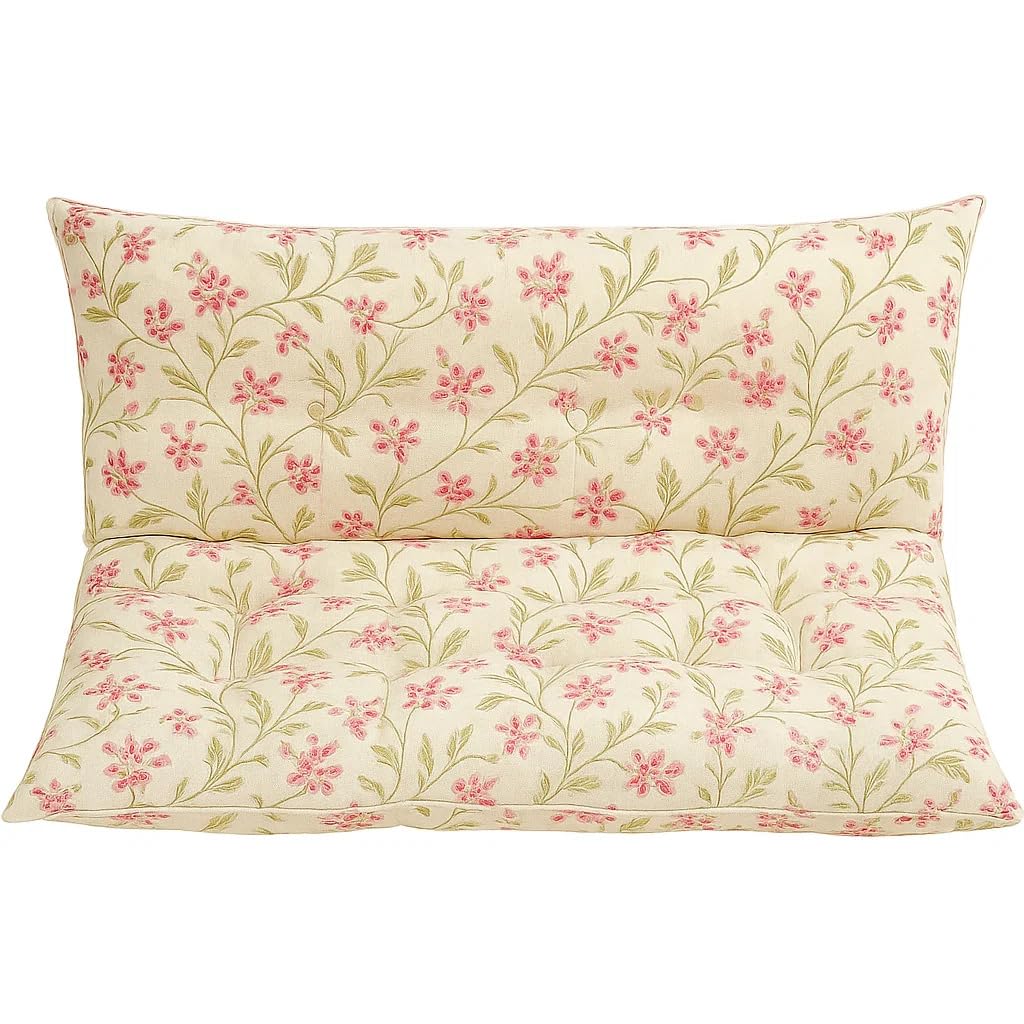 IRA Furniture Cotton Decorative Fabric Pink Flower Printed 2 Seater Bench Cushion Back and Seat Pads/Chair Cushion/Back Support/Seat Cushion with Ties and Handmade Quilting (100 x 90 Cm)