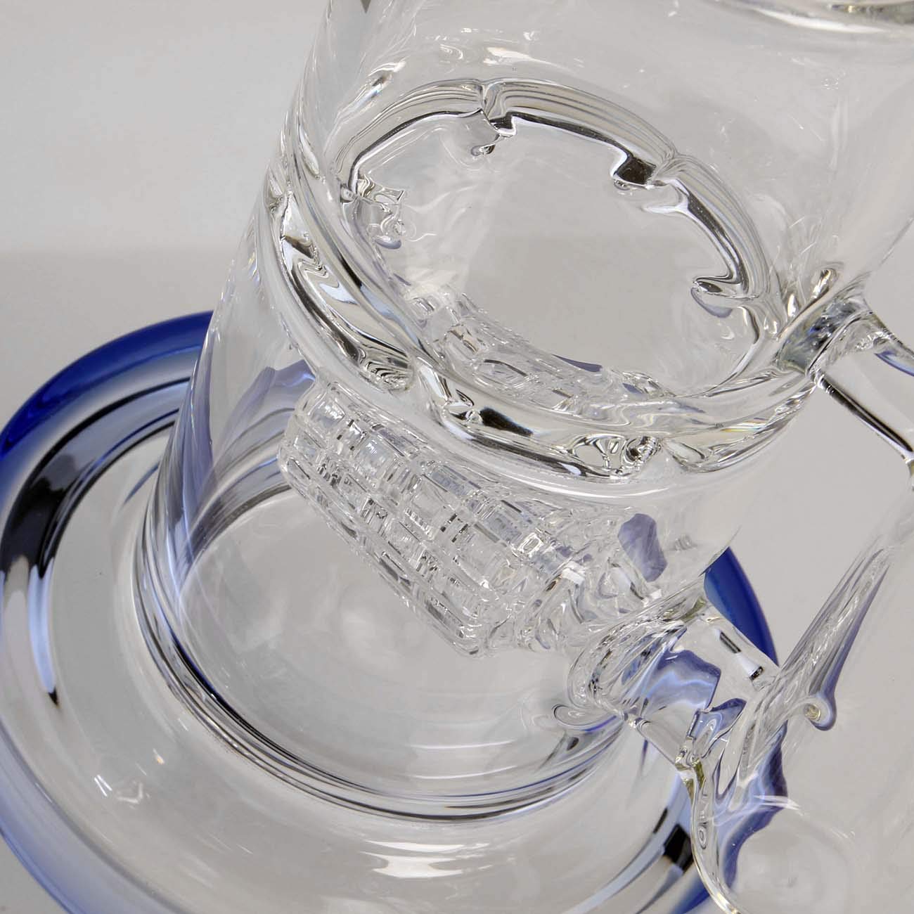 Blaze Glass Percolator Bong 28,5 cm | Klar/Blau | Glasbong 18,8 (NS 19) aus Borosilikatglas mit Turbine, Trommelperkolator & Lift-Off-Kopf | Kräuter Perkolator Bong & Oil Rig | Ø 65/32mm