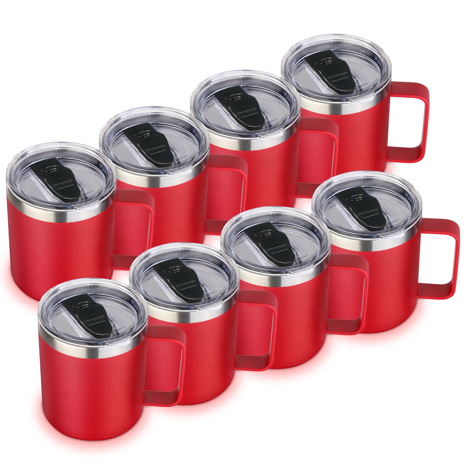 Volhoply Taza de café aislada de acero inoxidable de 414ml (14oz) con tapa a granel paquete de 8 unidades, taza de café de viaje al vacío de doble pared con asa, vaso de metal reutilizable, tazas de