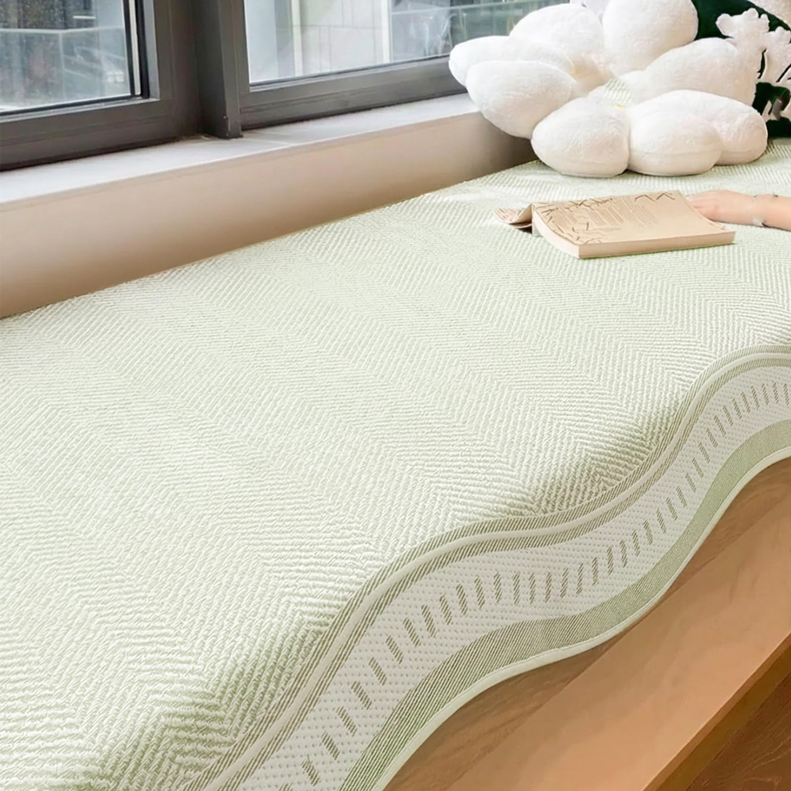 GBPLDMAQ Cooling Bay Window Cushion, Nonslip Window Sill Mat, Summer Washable Pad for Mudroom Reading Nook Kitchen Dining(Green,70x120cm/28x47in)
