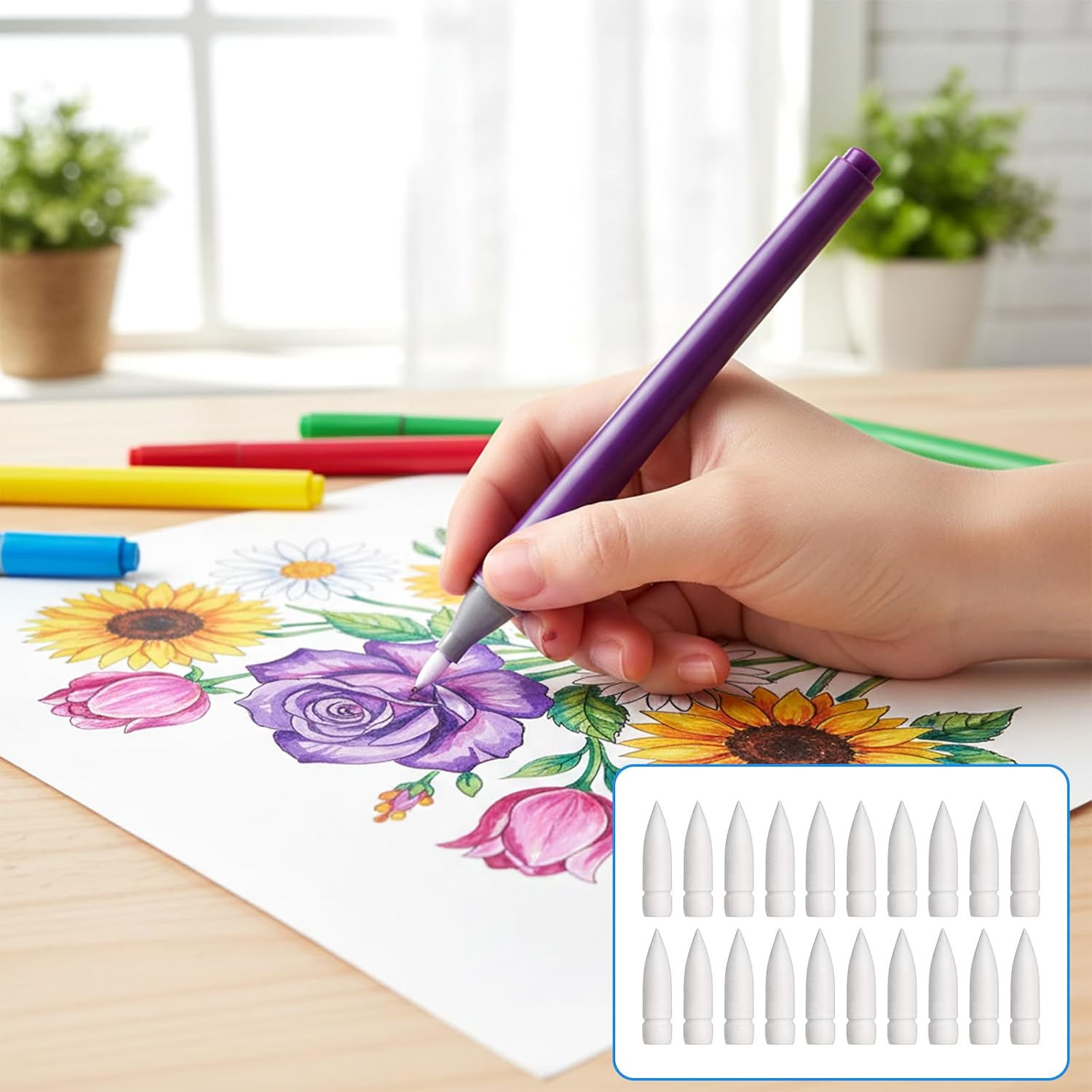 20PCS Universal Nylon Replacement Tips for Acrylic Paint Markers, Compatible with Guangna Languo Color Series, Soft Brush Nibs for Drawing Writing, Bulk Pack