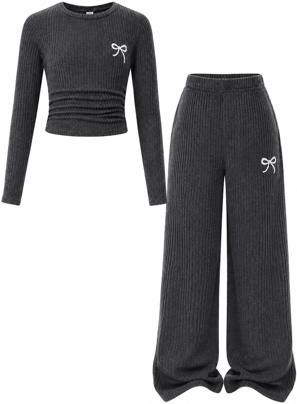 Tween Girls Clothes Ribbed knit Top + Wide Leg Pants 2 Piece Outfit Set, Size 7-16 Years