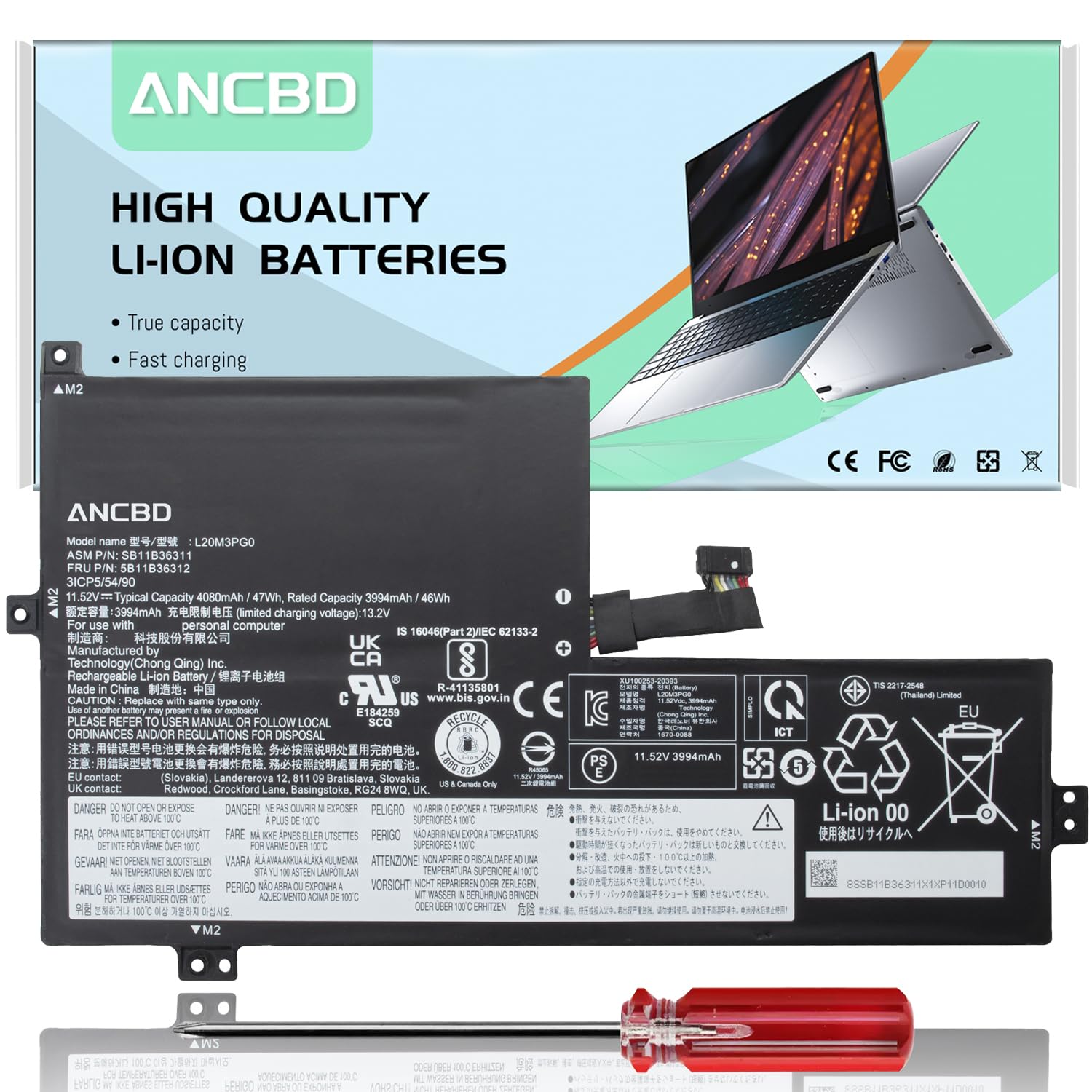 Amazon.com: ANCBD L20L3PG0 L20M3PG0 Battery Replacement for Lenovo