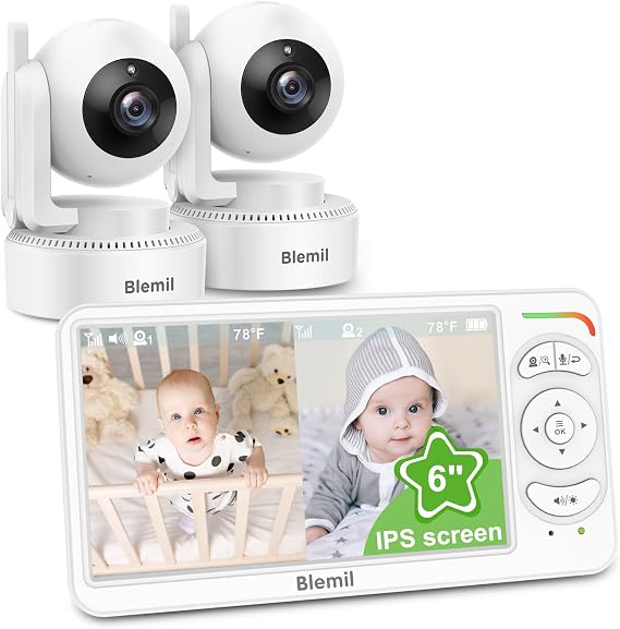 Blemil Blemil Babyphone Vidéo 6 Pouces IPS avec 2 Caméras et Écran Partagé Split Screen