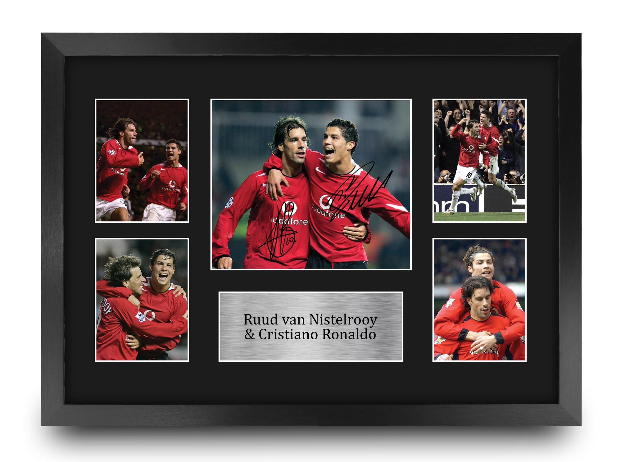 HWC Trading FR A3 Cristiano Ronaldo & Ruud van Nistelrooy Printed Memorabilia Signed Autograph Photograph Display for Soccer Fans and Supporters - A3 Framed