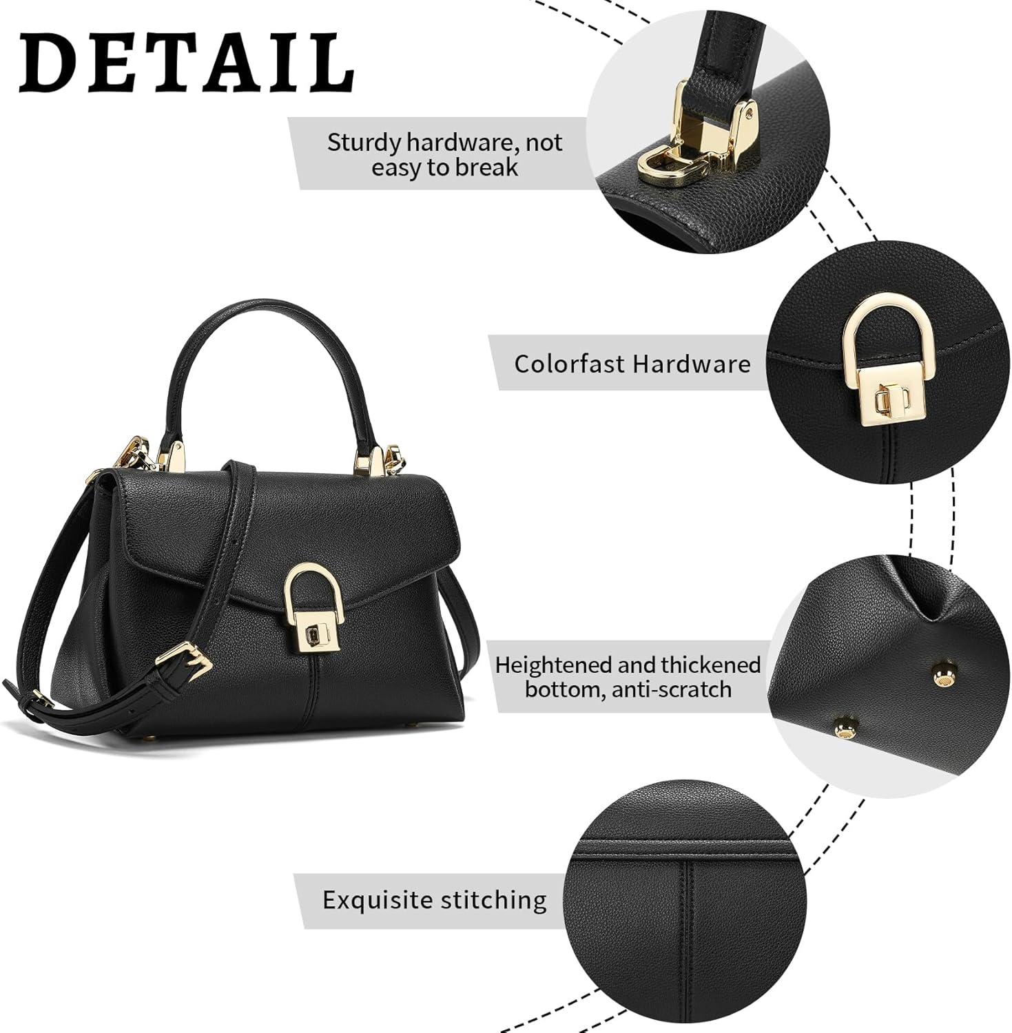 Top Handle Leather Tote Satchel Bag for Women, Ladies Shoulder Purses with Metal Button Lock - Image 4