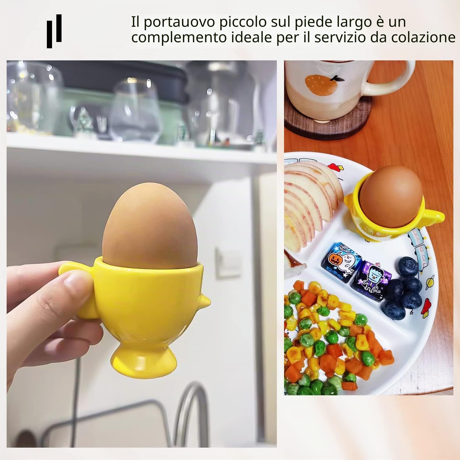 Portauova Ceramica, Porta Uova Porcellana Porta Uovo Elegante Set Colazione Porta Uova in Dolce Forma di Pulcino Design - Bianco + Giallo