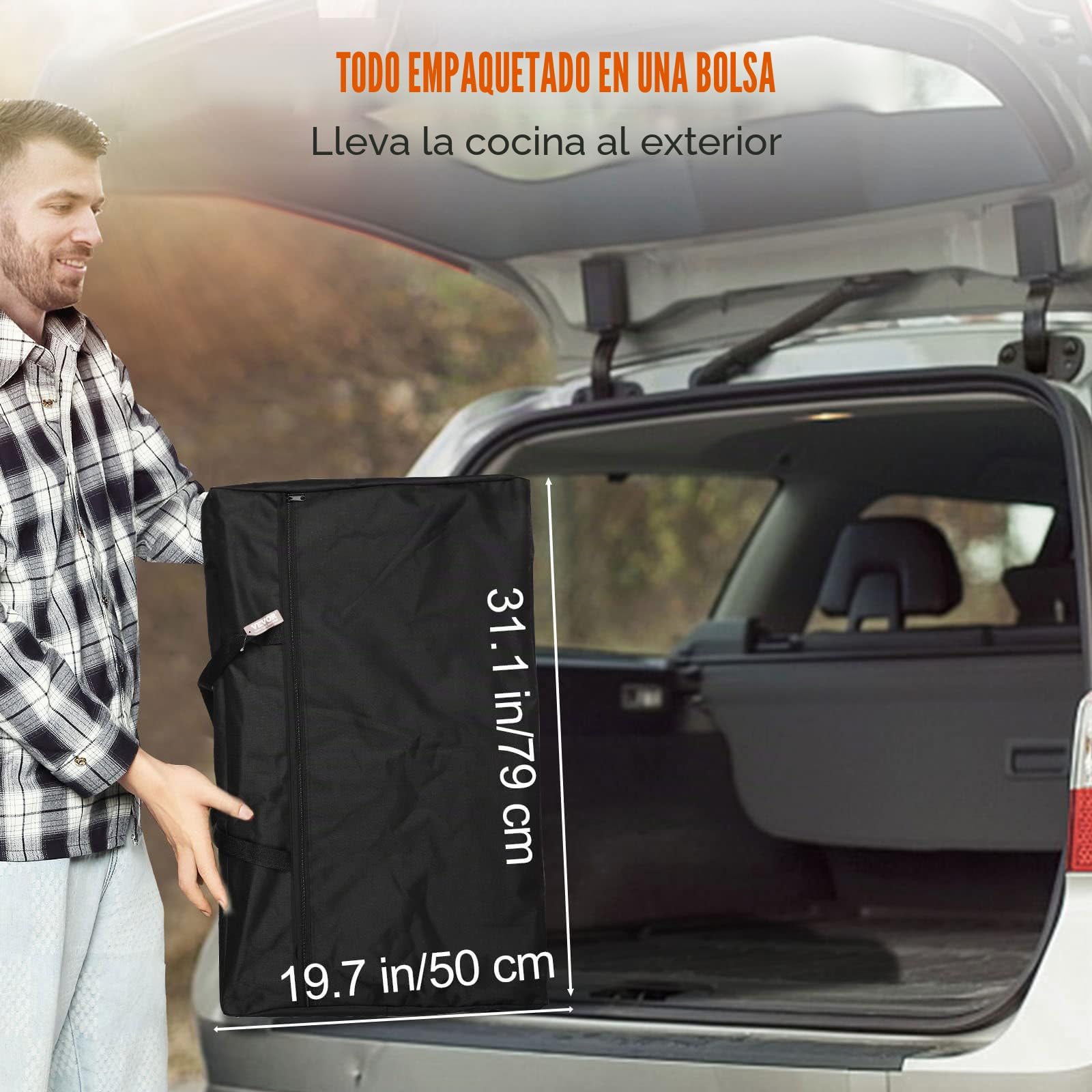 VEVOR Mesa de Cocina para Camping Plegable para Exteriores con Bolsa de Transporte, Estación de Cocina de Aluminio, 1 Armario y Parabrisas Desmontable, Montaje Rápido para Pícnics, Barbacoas, Negro