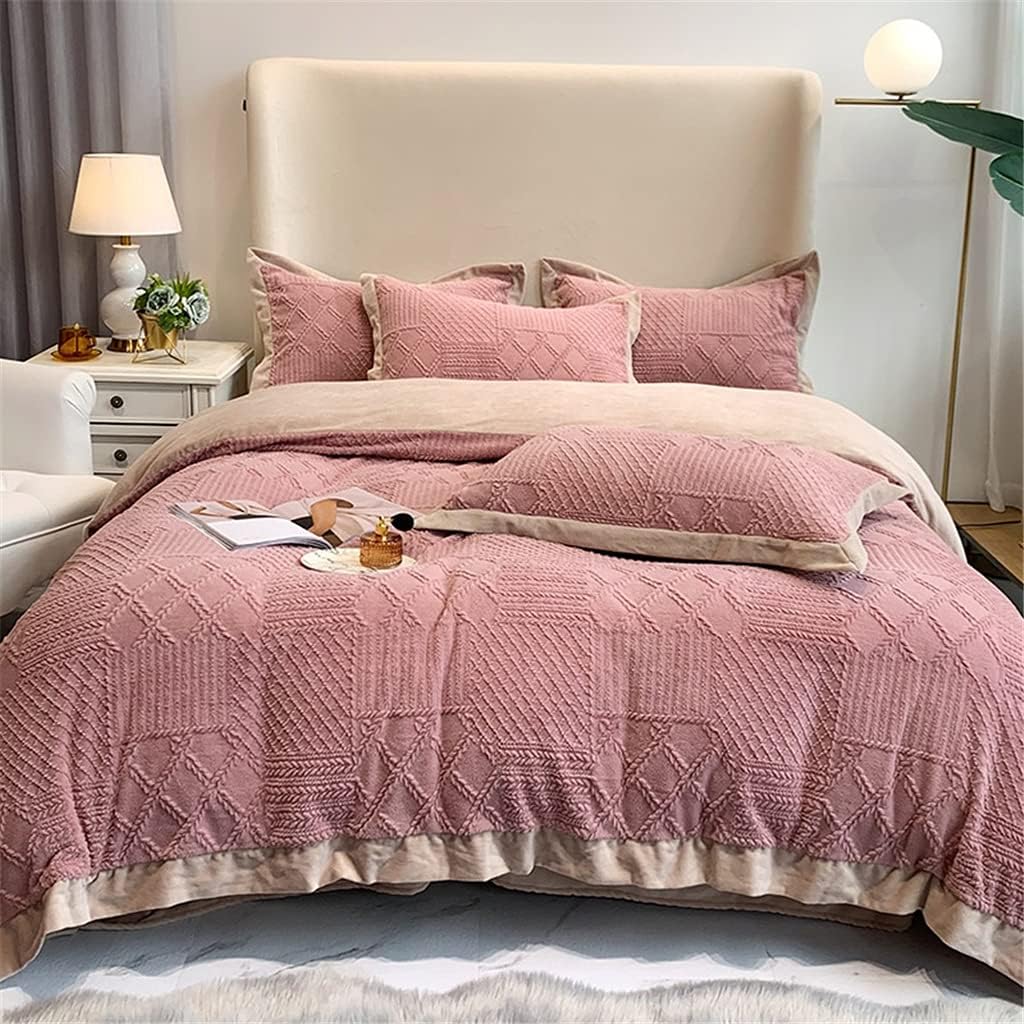 Autumn and Winter Velvet Plus Velvet Thickened Warm Coral Velvet Four-Piece Single Super Soft Duvet Cover Double Bed Home (Colour: C Size: 1.5 m) (C 1.5 m)