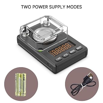 Milligram Scale 100g x 0.001g, MG Powder Scale with Selectable Auto Off, Built-in Bubble Level, 20g Calibration Weight Included, USB/Battery