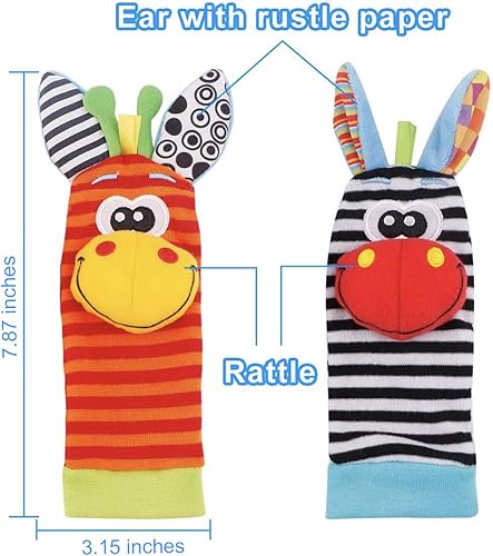 Miniatura 5 de Buscadores de pies y sonajeros de muñeca para bebés, juguetes de textura de desarrollo para bebés, calcetines de juguete para bebés y sonajeros de